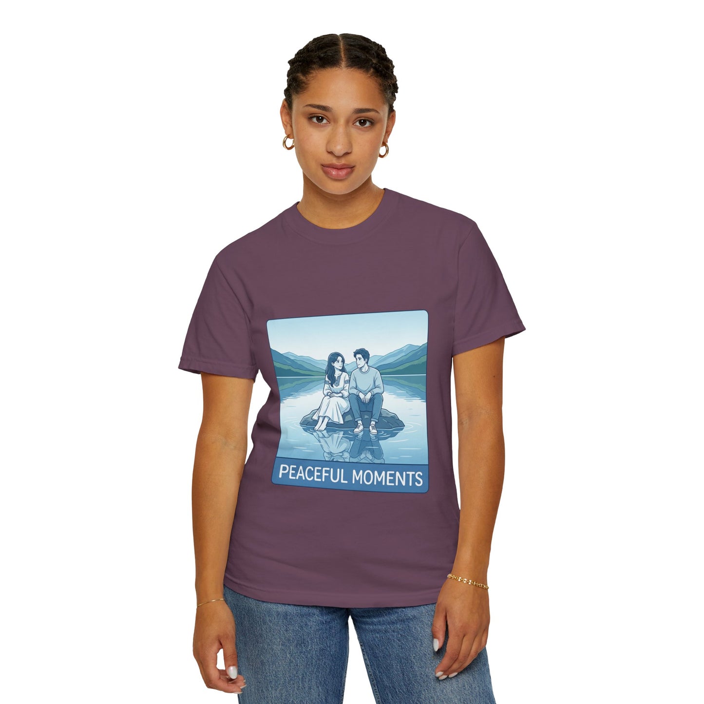 Peaceful Moments Tee — Couple Sitting by Lake Graphic T-Shirt