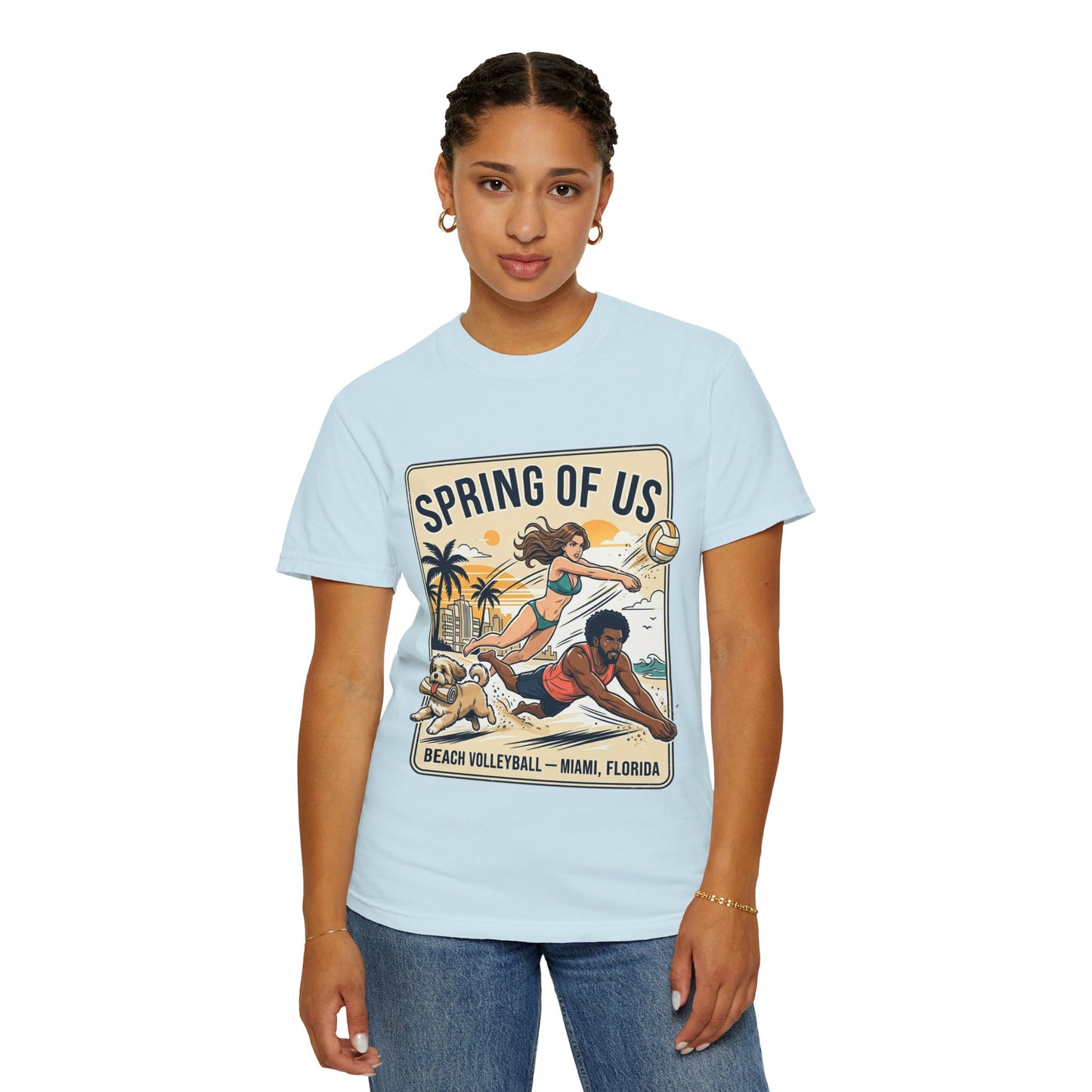 Spring of Us Beach Volleyball T-Shirt — Miami, Florida Retro Sun & Palm Tee