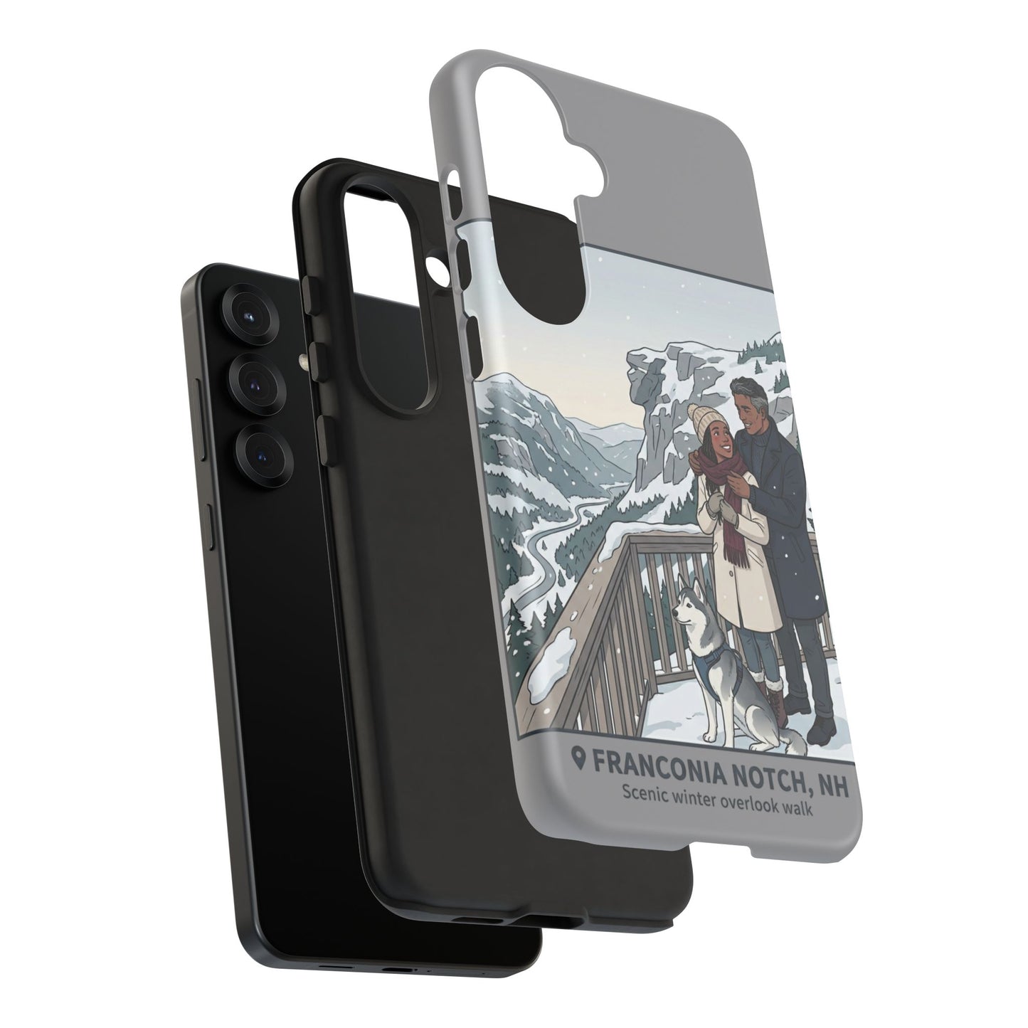 Winter Scenic Phone Case — Franconia Notch NH Couples & Husky Design