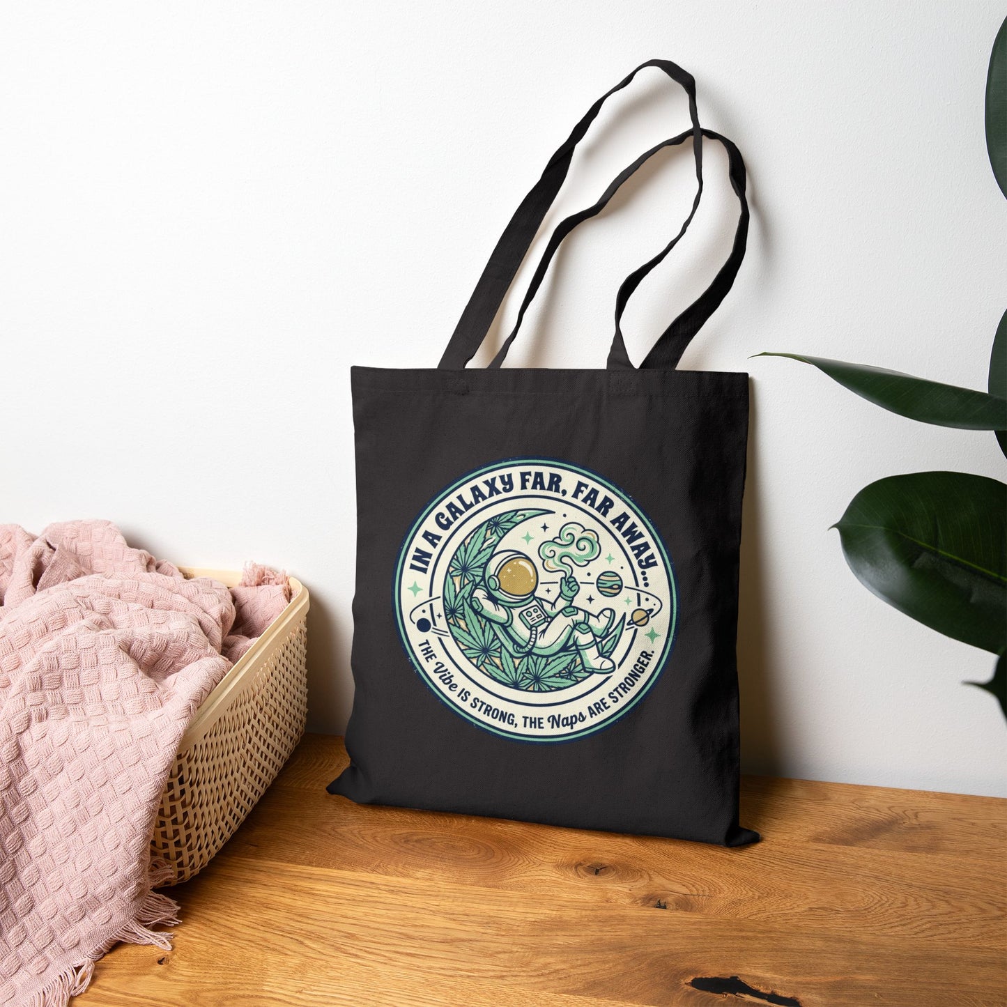 Canvas Tote Bag — 'In a Galaxy Far, Far Away' Cute Astronaut & Plant Illustration