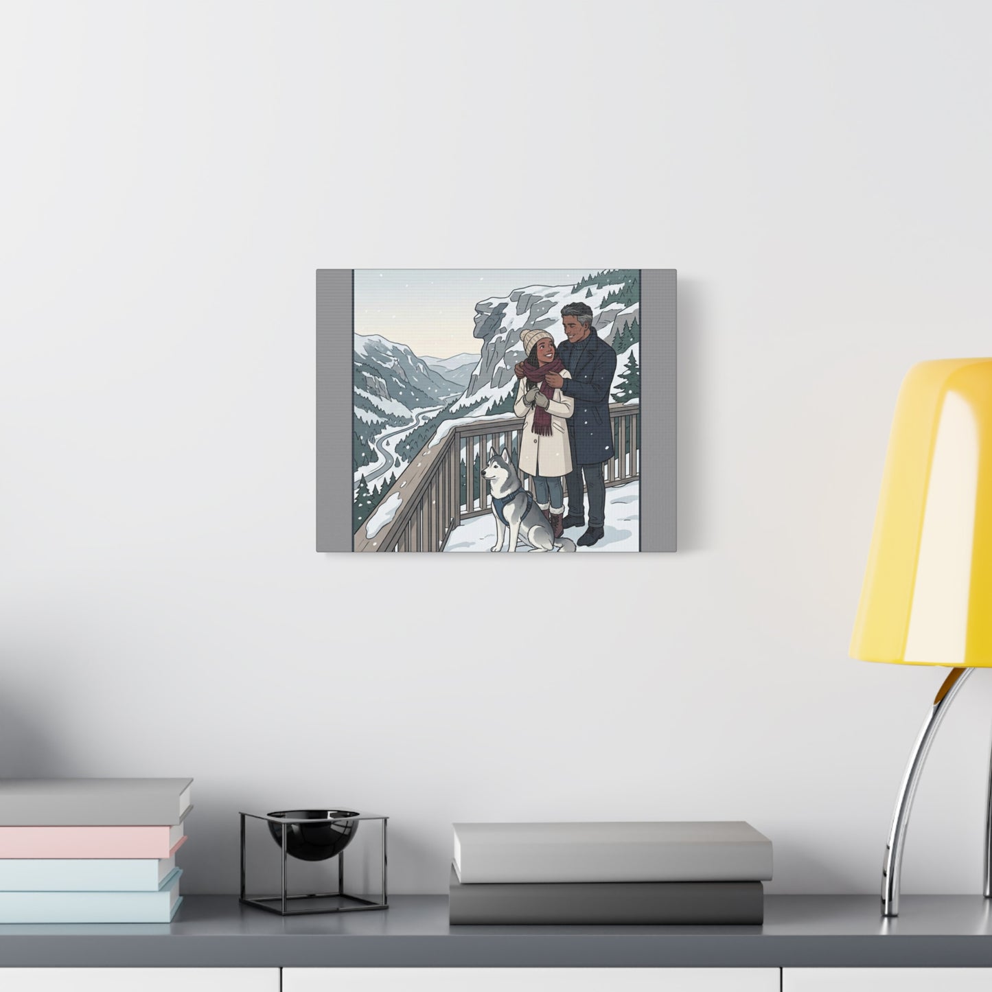 Franconia Notch Winter Couple Canvas Wall Art — Scenic New Hampshire Snowy Overlook Print