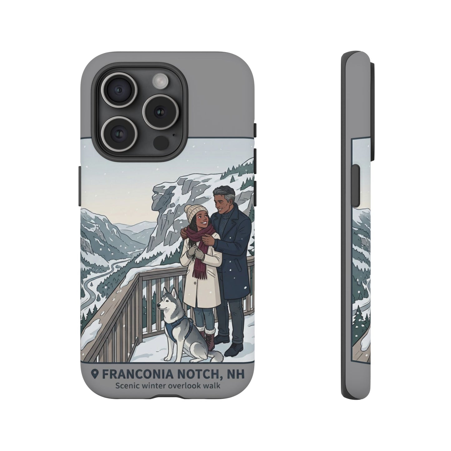 Winter Scenic Phone Case — Franconia Notch NH Couples & Husky Design