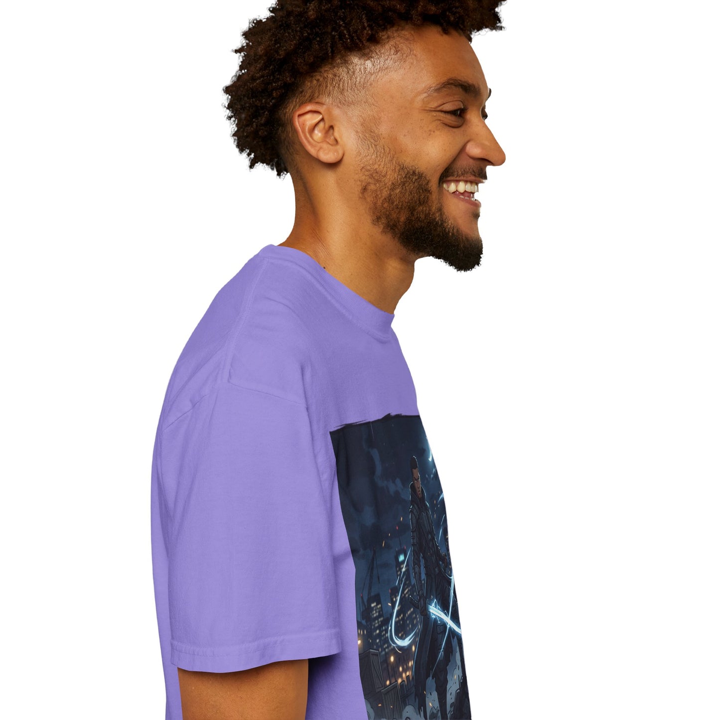 Urban Night Warrior T-Shirt — Neon Samurai Cityscape