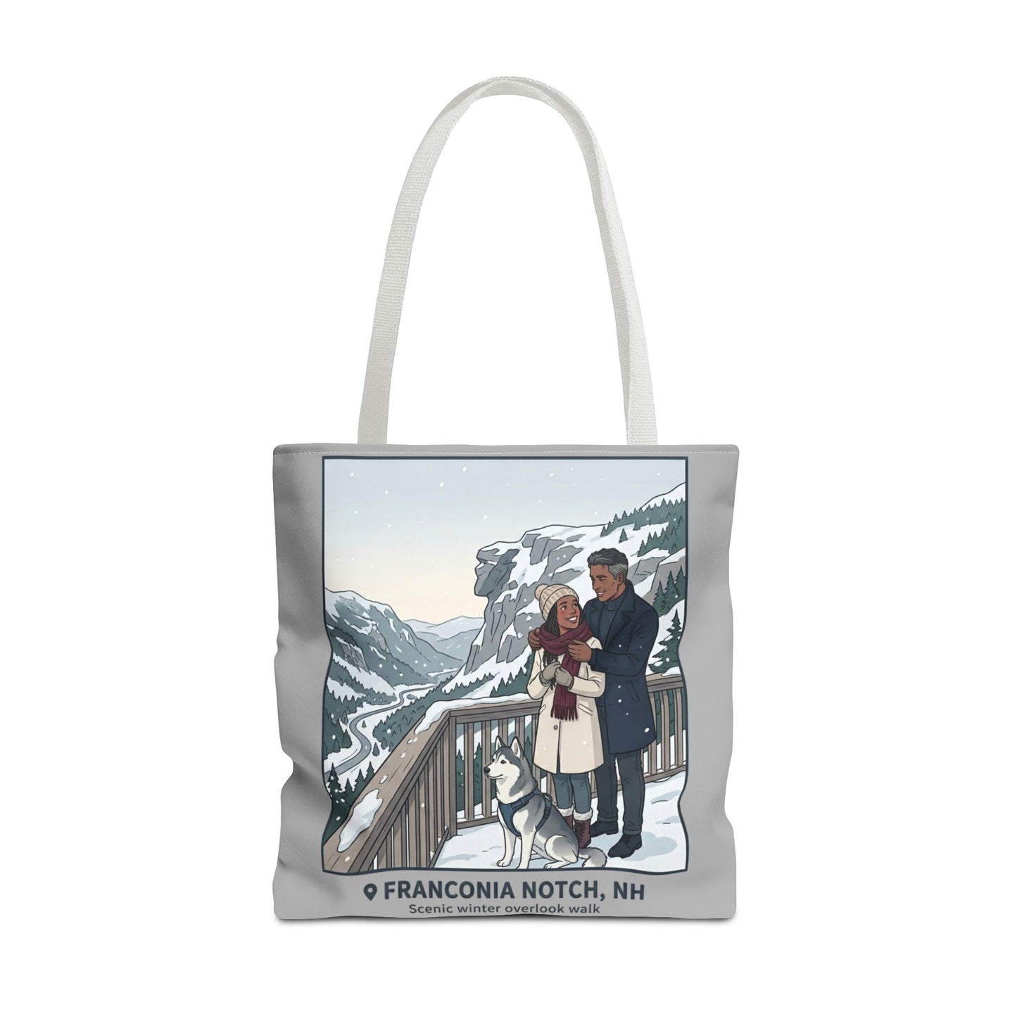 Franconia Notch Winter Couple Tote Bag — Scenic New Hampshire Snowy Overlook Tote