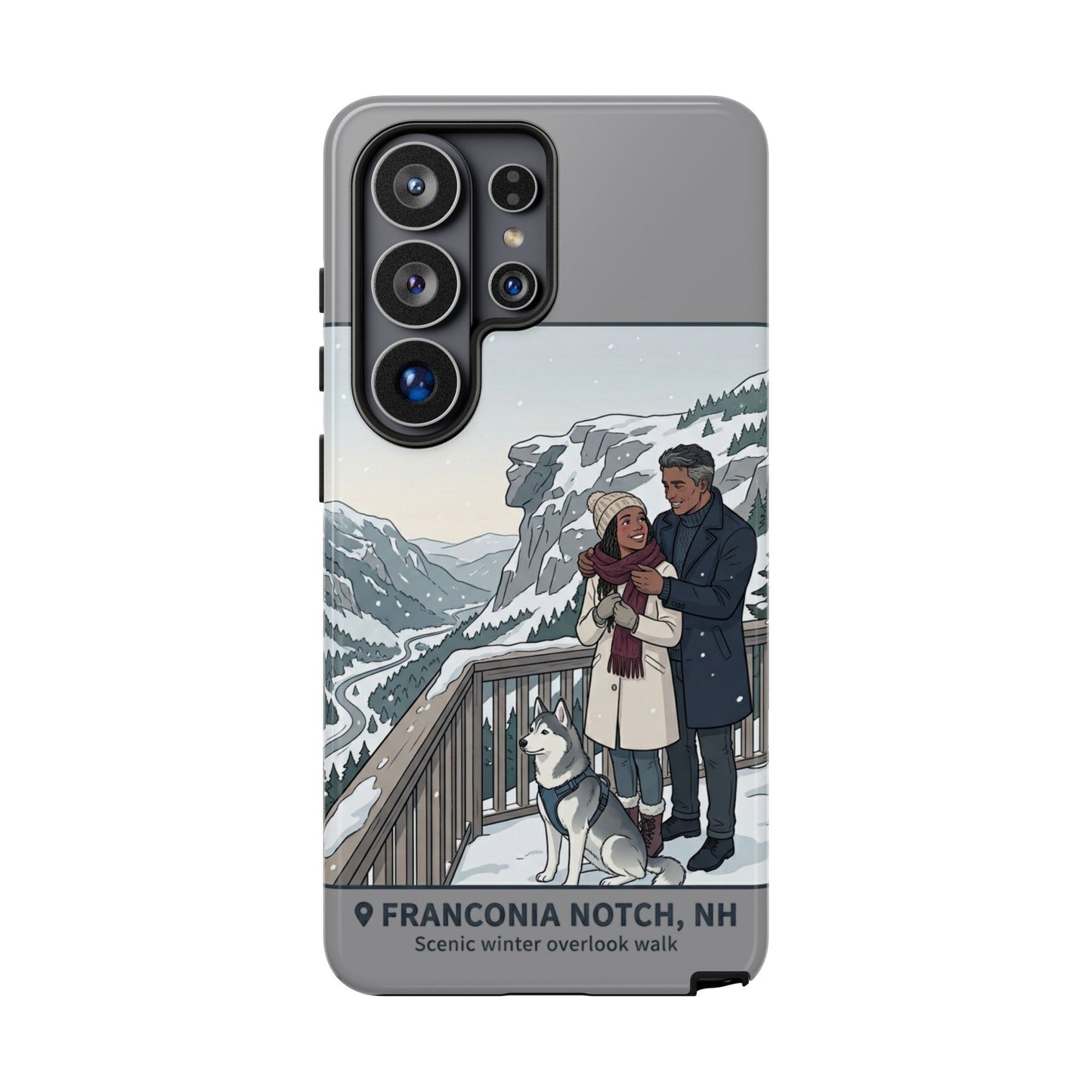 Winter Scenic Phone Case — Franconia Notch NH Couples & Husky Design