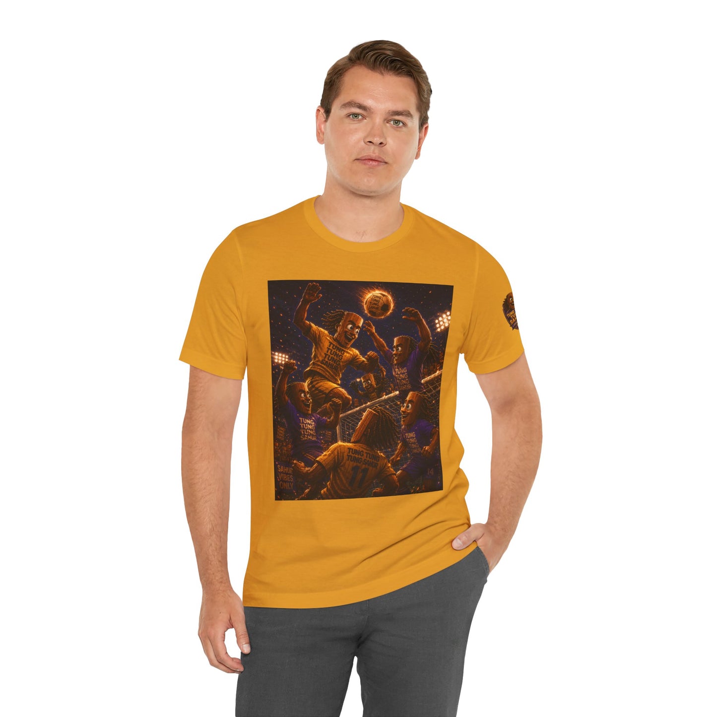 Tung Tung Tung Sahur Header Goal Soccer Action Graphic Tee — Team Court Night Design