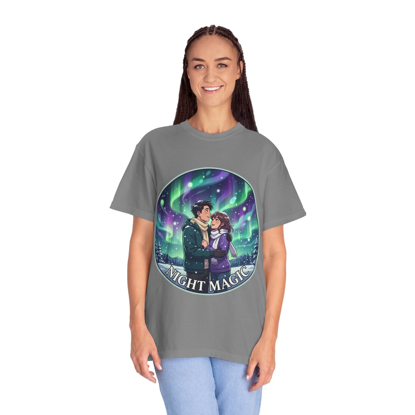 Night Magic T-Shirt — Northern Lights Couple Illustration