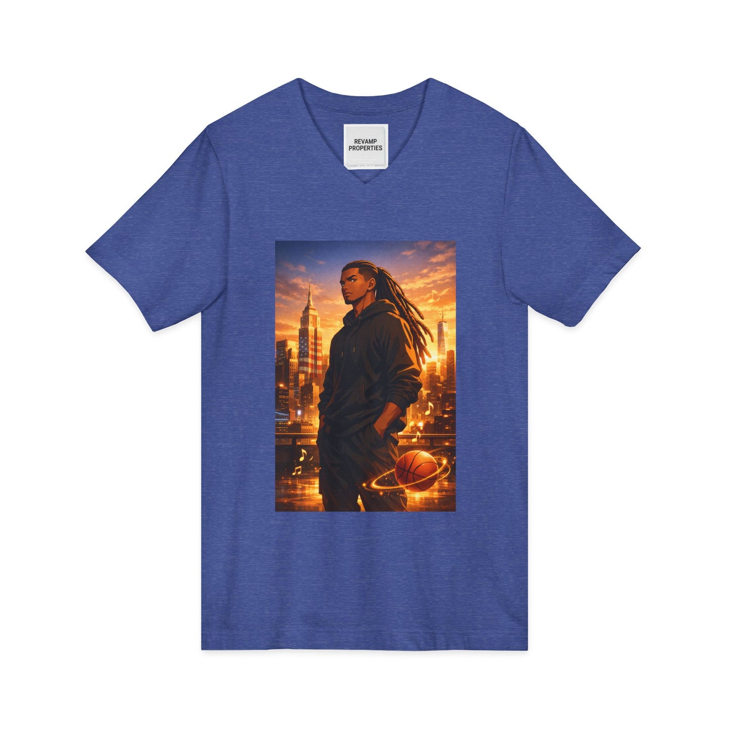 Dreadlocks Sunset Cityscape V-Neck Tee