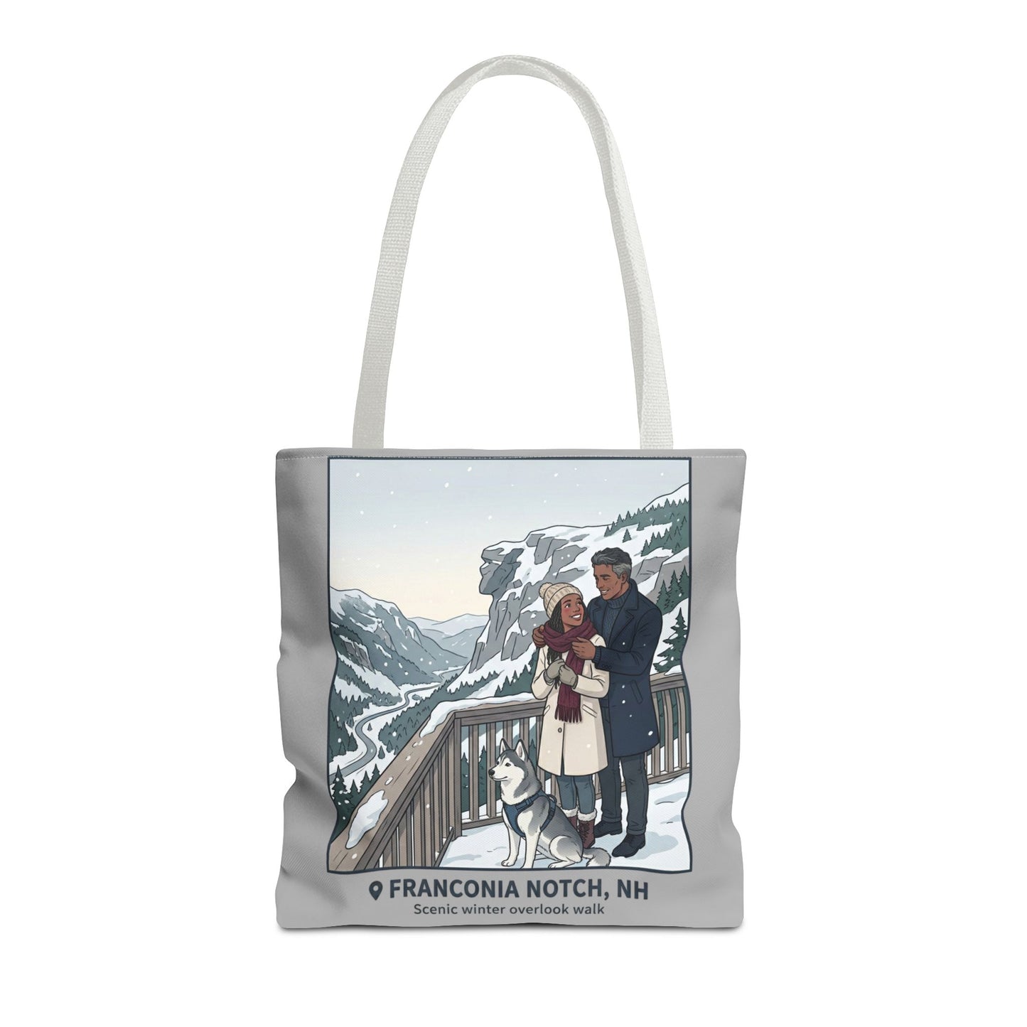 Franconia Notch Winter Couple Tote Bag — Scenic New Hampshire Snowy Overlook Tote