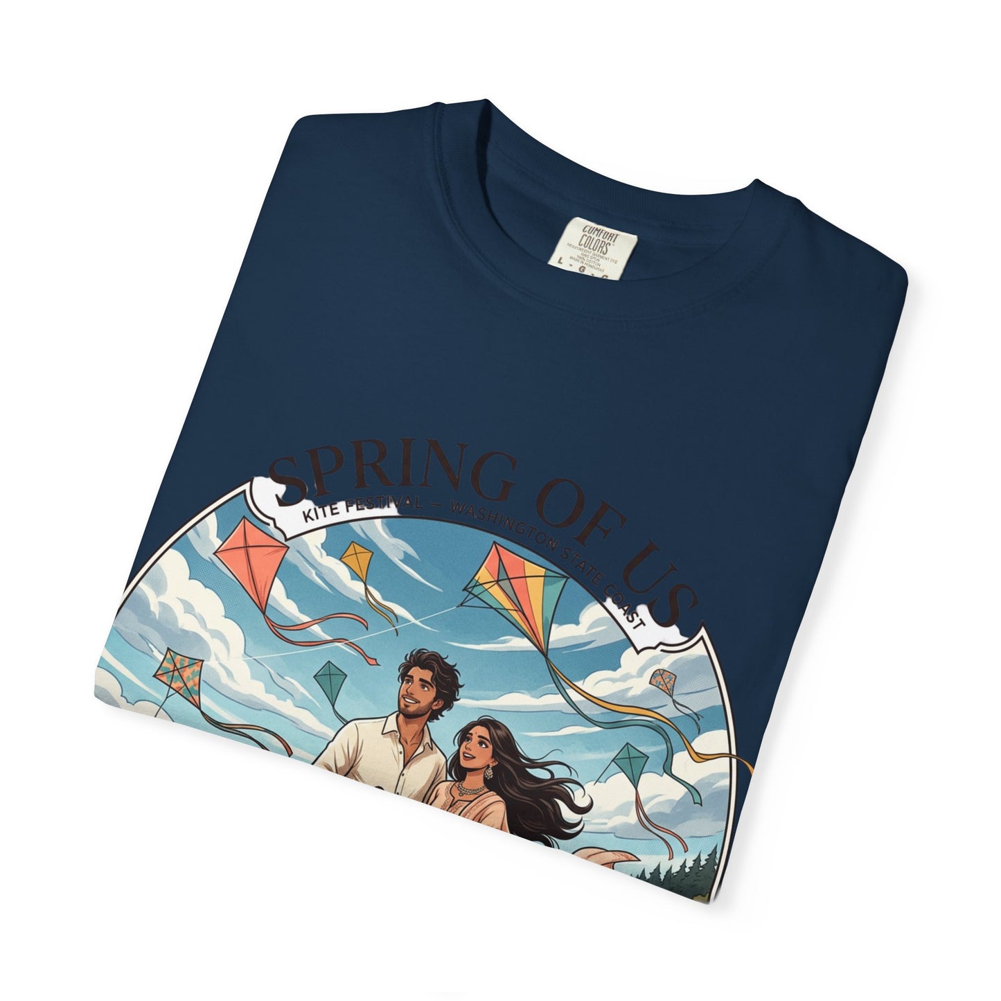 Spring of Us T-Shirt — Romantic Beach Couple Illustration with Dog