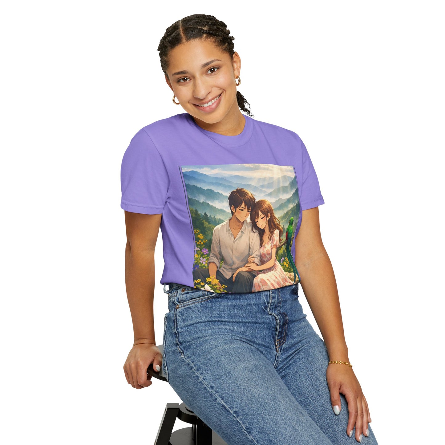 Romantic Anime Couple T-Shirt — Sunset Meadow Illustration