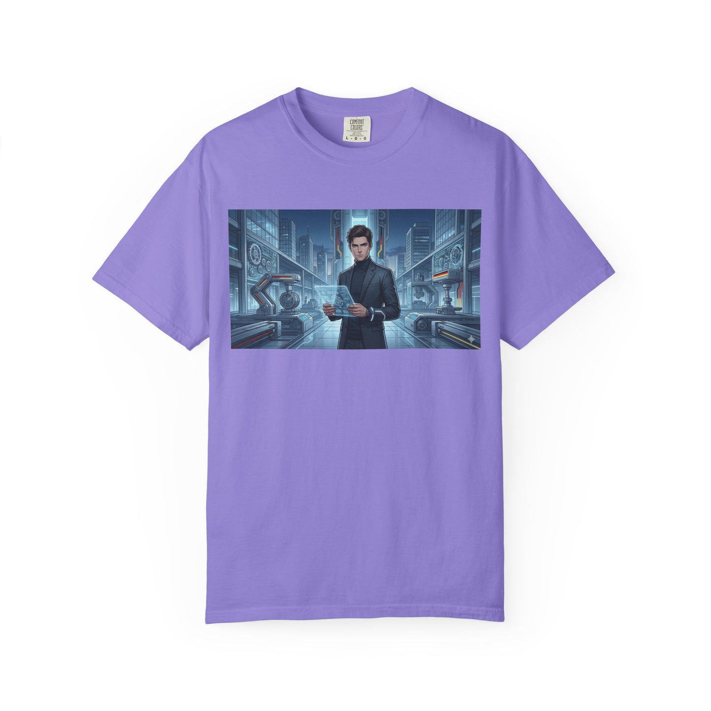 Cyberpunk Detective T-Shirt — Futuristic Noir Cityscape Graphic Tee