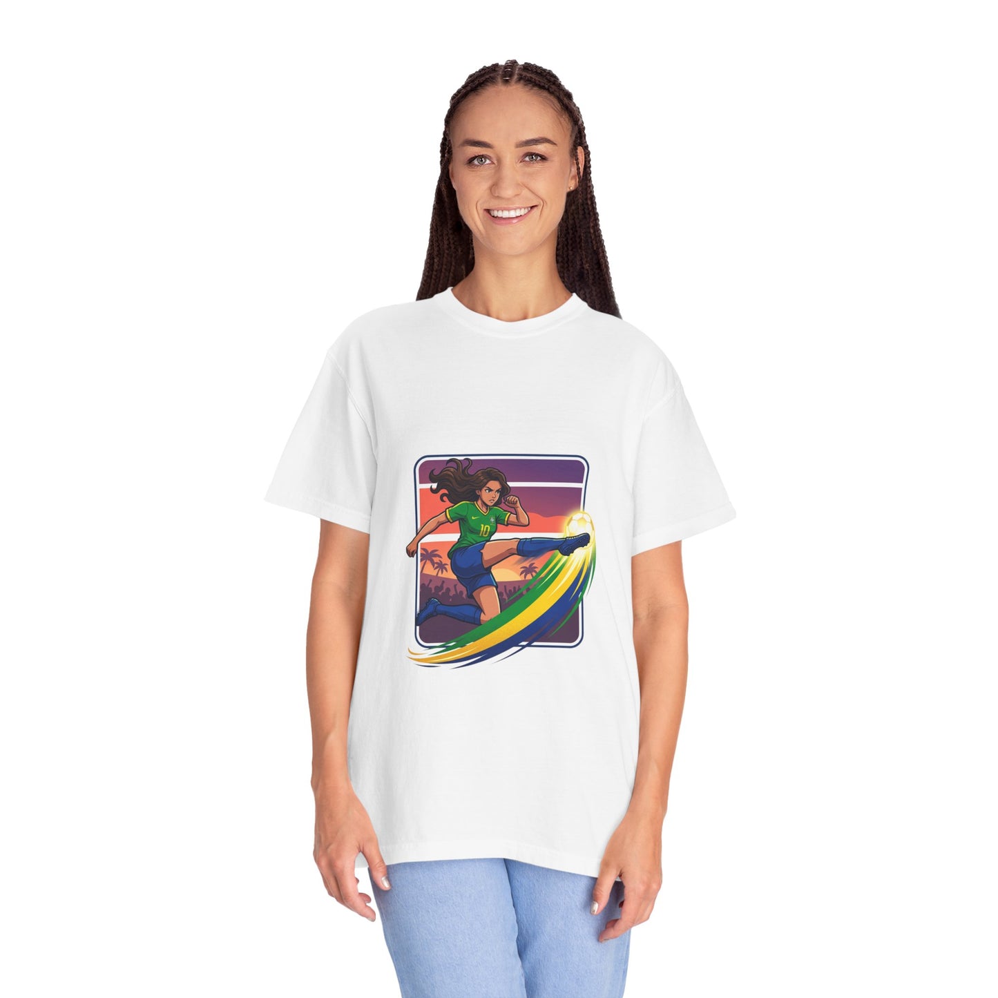 Surfing Sunset T-Shirt — Girl Surfer Rainbow Wave Graphic Tee