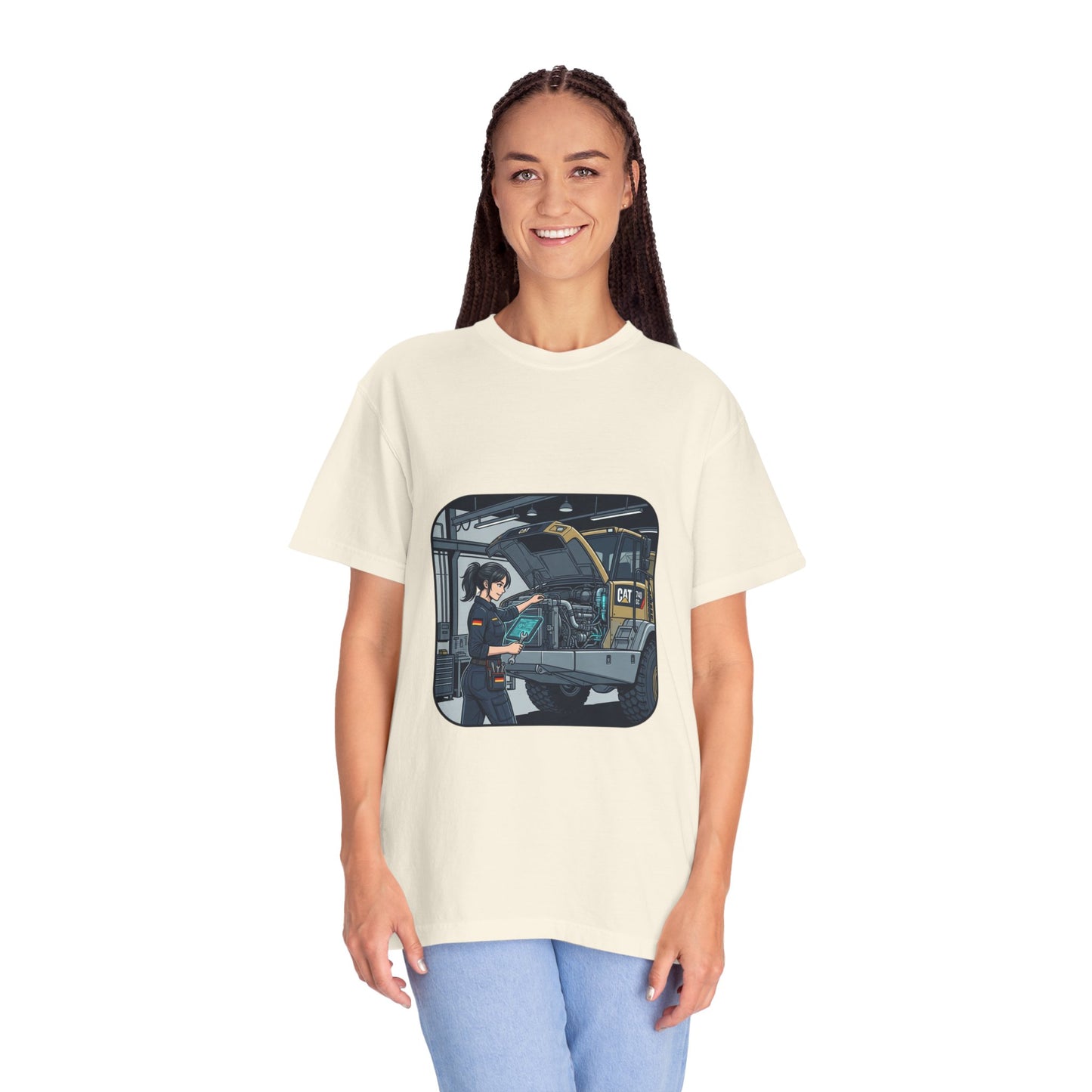 Mechanic Garage Scene T-Shirt — Vintage Truck Repair Illustration