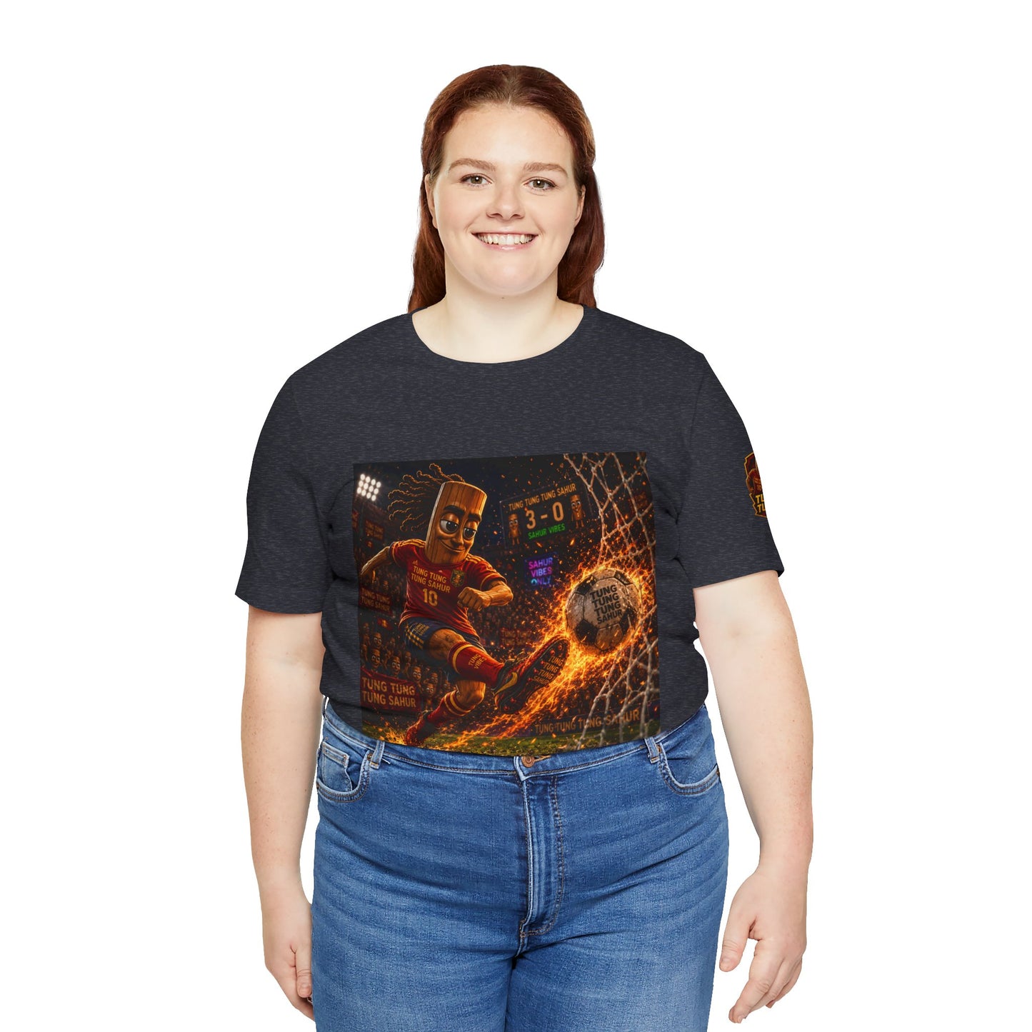 Tung Tung Tung Sahur Soccer Kick Firestorm Graphic Tee — ‘Goal’ Animated Kick Design