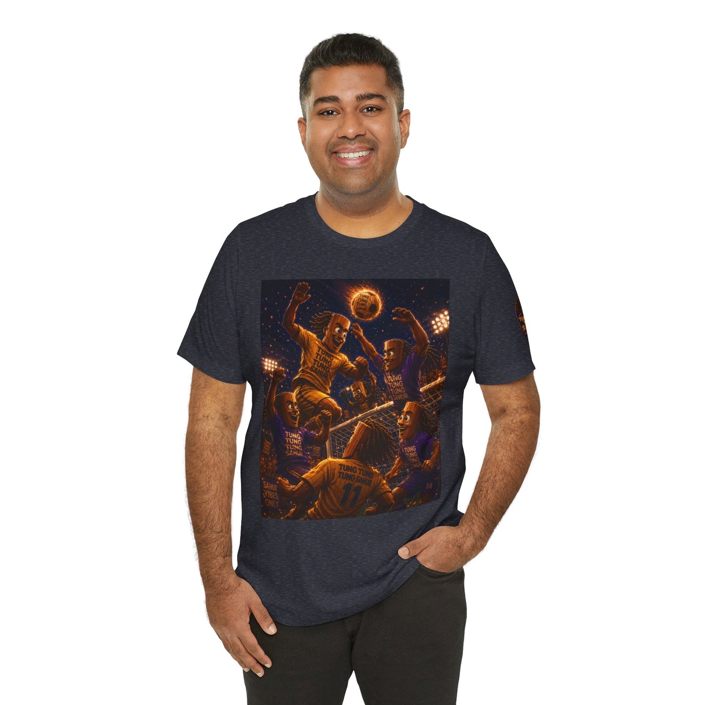 Tung Tung Tung Sahur Header Goal Soccer Action Graphic Tee — Team Court Night Design