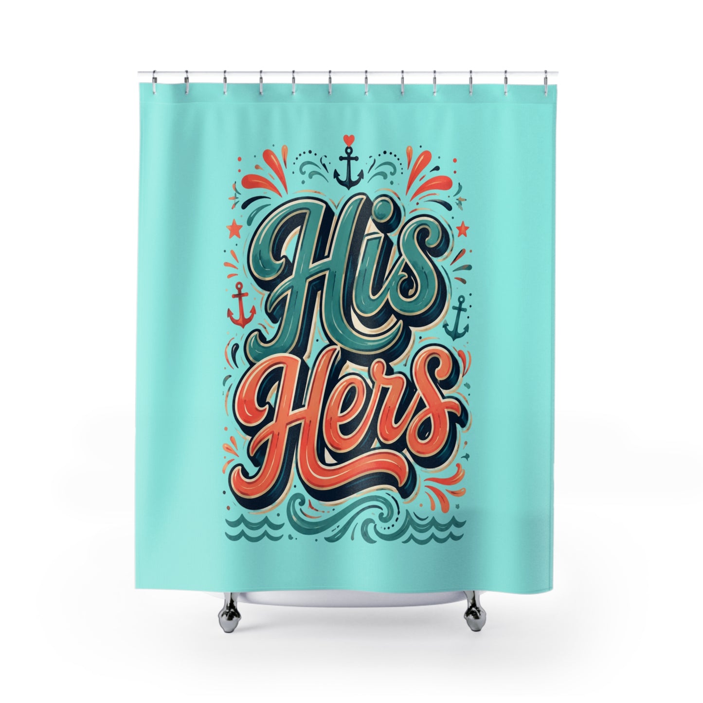 Deep Blue Duo Shower Curtain – His & Hers Teal Anchor Bathroom Decor