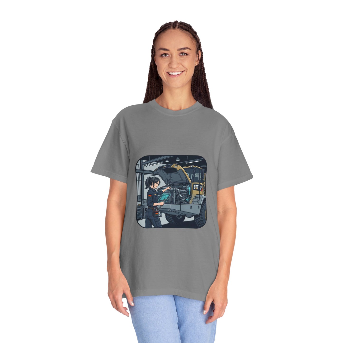 Mechanic Garage Scene T-Shirt — Vintage Truck Repair Illustration