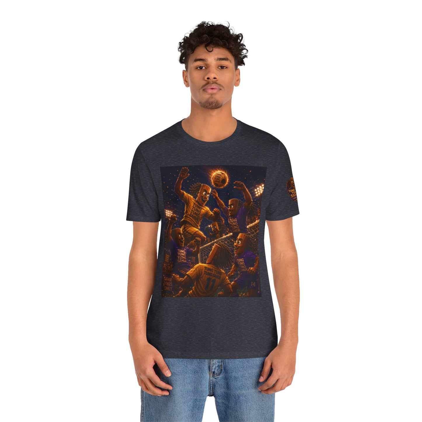 Tung Tung Tung Sahur Header Goal Soccer Action Graphic Tee — Team Court Night Design