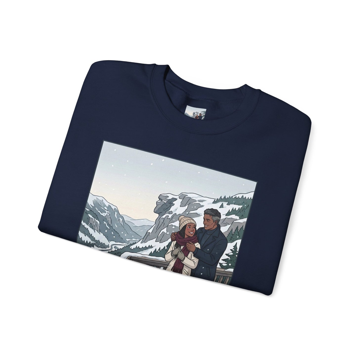 Crewneck Sweatshirt — Franconia Notch Winter Couple Scenic Graphic