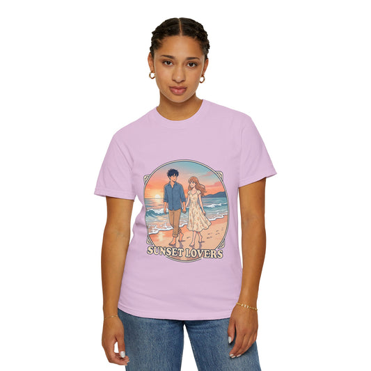 Sunset Lovers Beach T-Shirt — Romantic Couple Graphic Tee