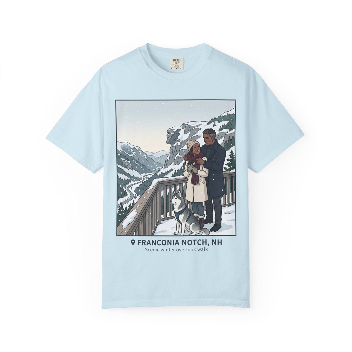 Franconia Notch NH Winter View T-Shirt — Scenic Couple & Husky Travel Tee