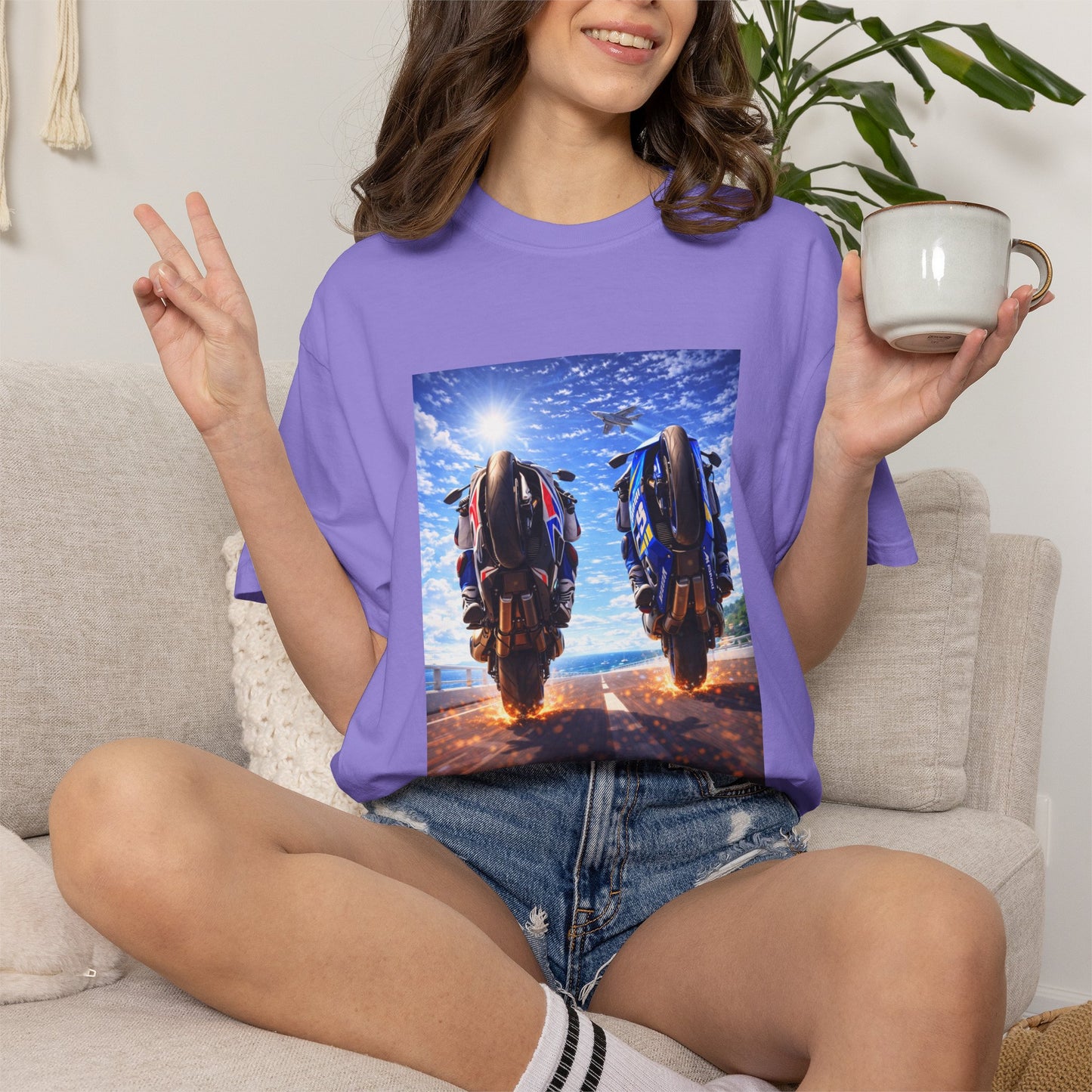 Motorcycle Sunset T-Shirt — Two Bikes Riding Into the Horizon