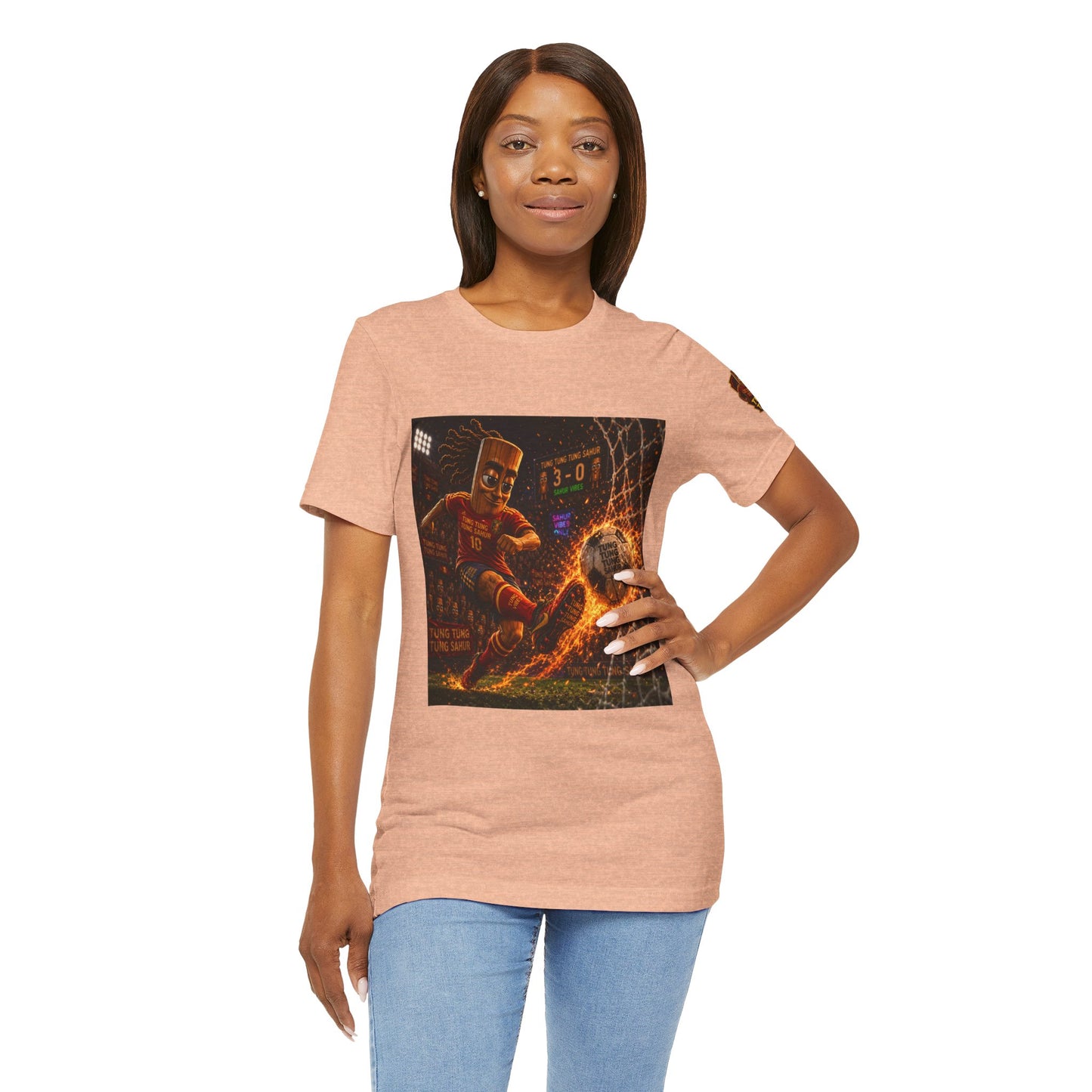 Tung Tung Tung Sahur Soccer Kick Firestorm Graphic Tee — ‘Goal’ Animated Kick Design
