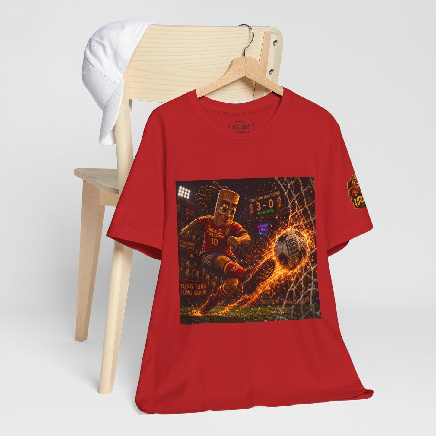 Tung Tung Tung Sahur Soccer Kick Firestorm Graphic Tee — ‘Goal’ Animated Kick Design