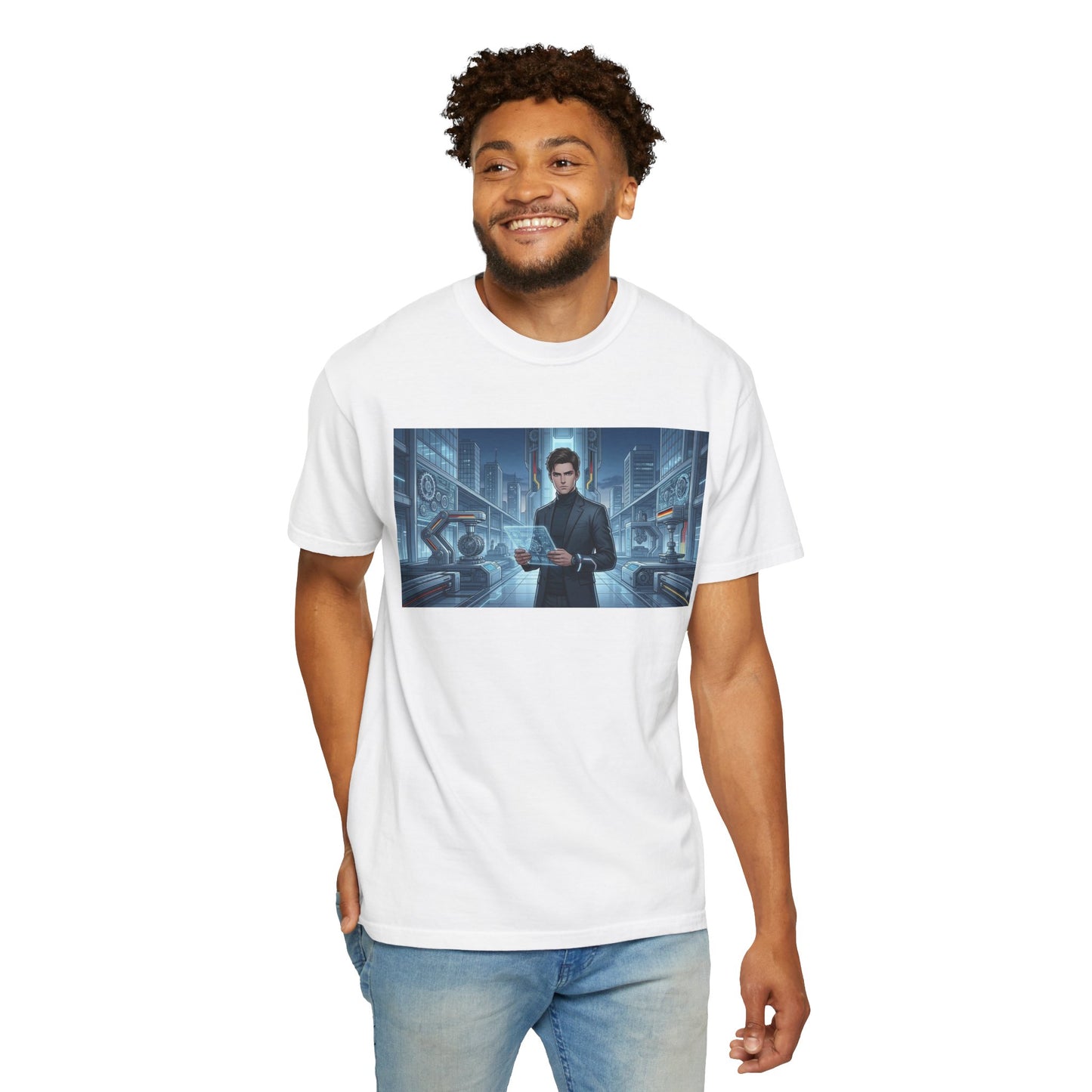 Cyberpunk Detective T-Shirt — Futuristic Noir Cityscape Graphic Tee