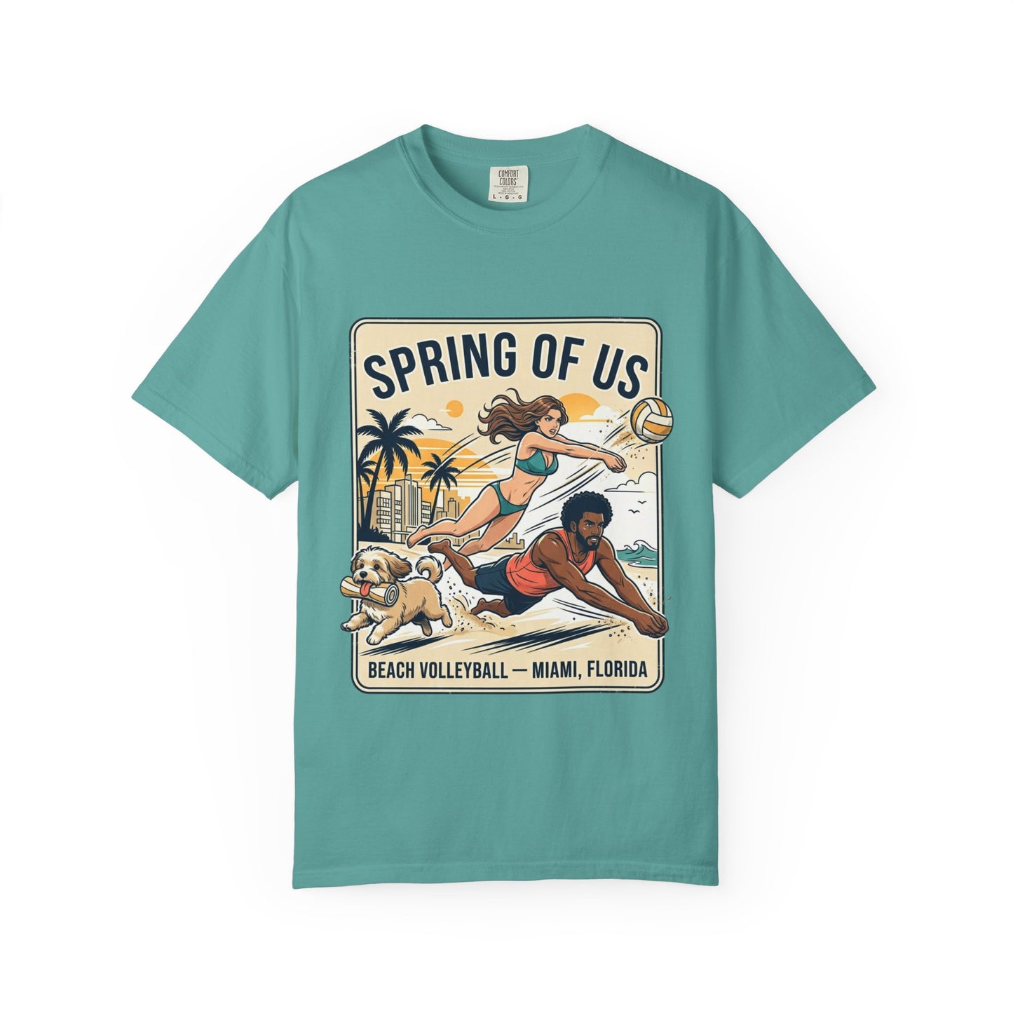 Spring of Us Beach Volleyball T-Shirt — Miami, Florida Retro Sun & Palm Tee
