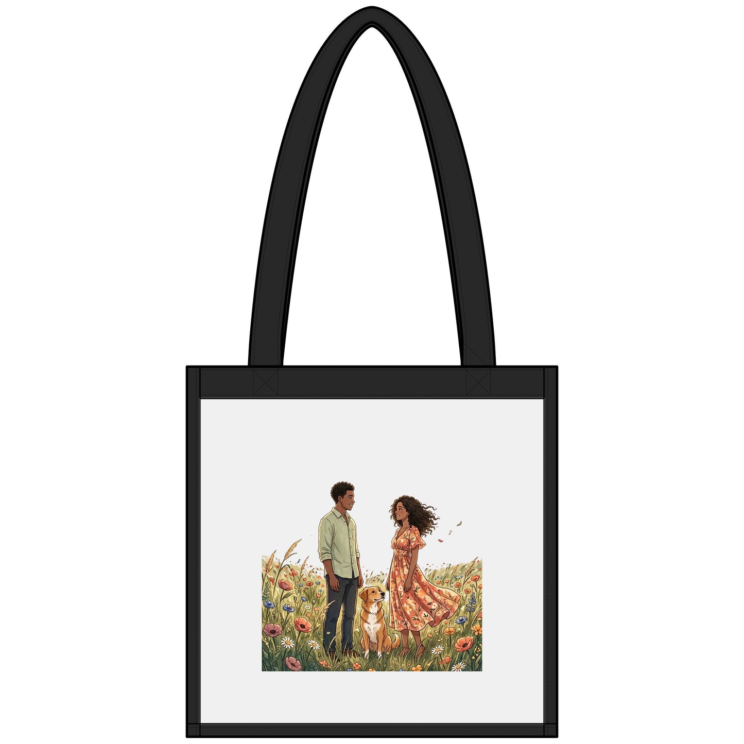 Couple in Wildflower Field Clear Stadium Tote — Scenic Floral Date-Day Tote