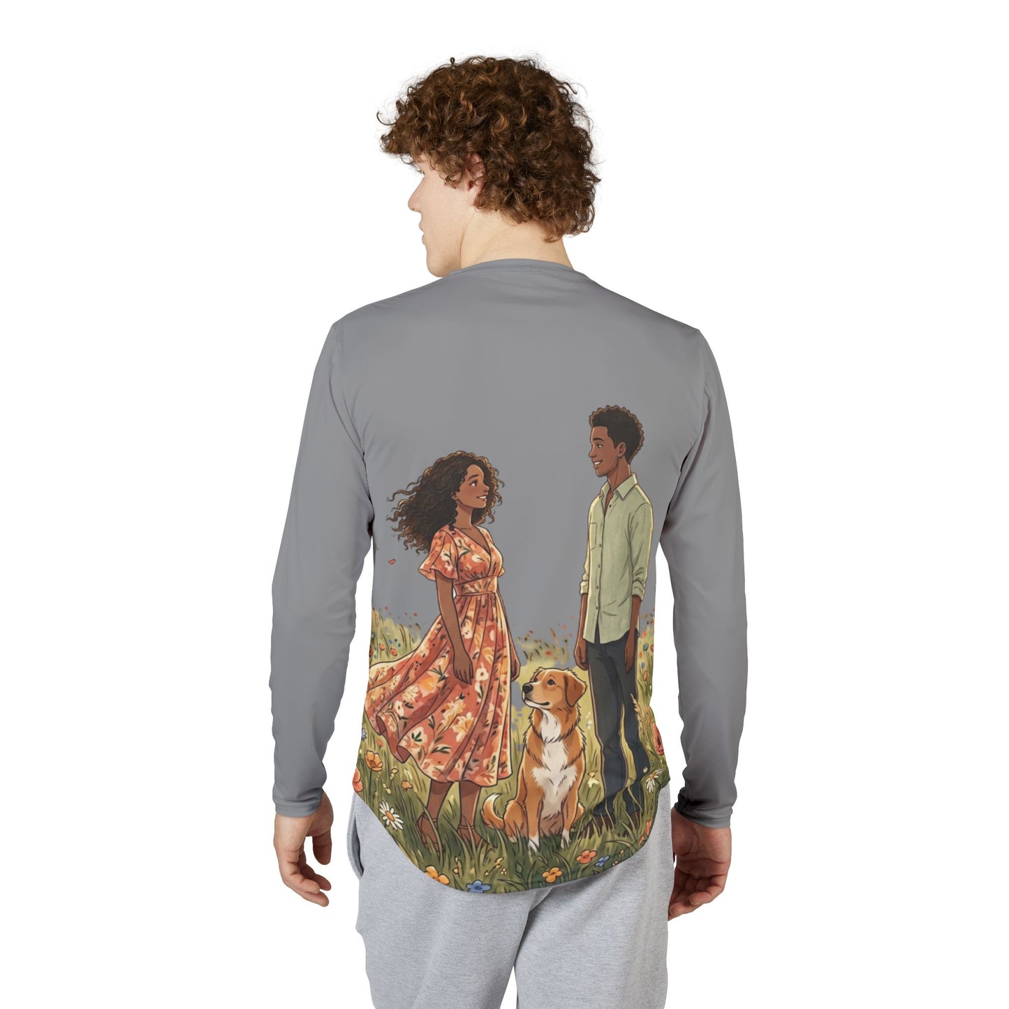 Romantic Couple & Dog Long Sleeve Shirt — Sun Protection AOP