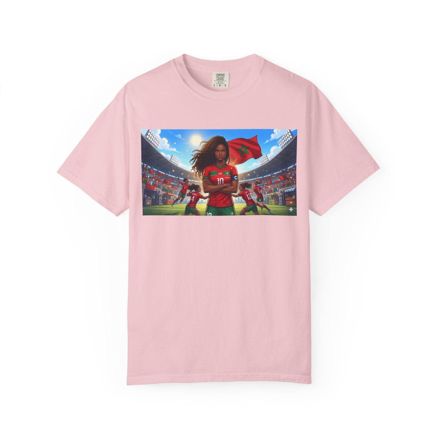 Morocco Soccer Champion Graphic T-Shirt — Inspiring Women’s Football Stadium Design