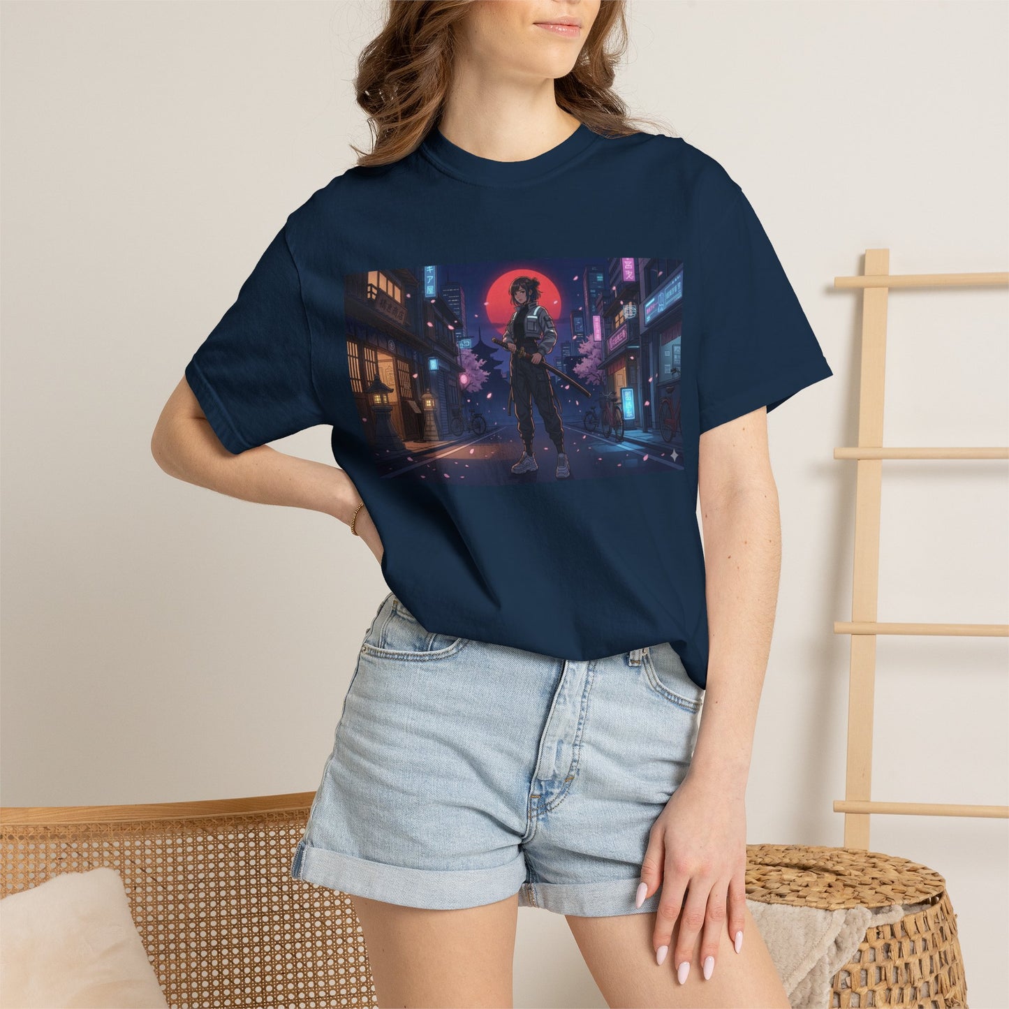 Cyberpunk Samurai T-Shirt — Neon Night Street Art Tee