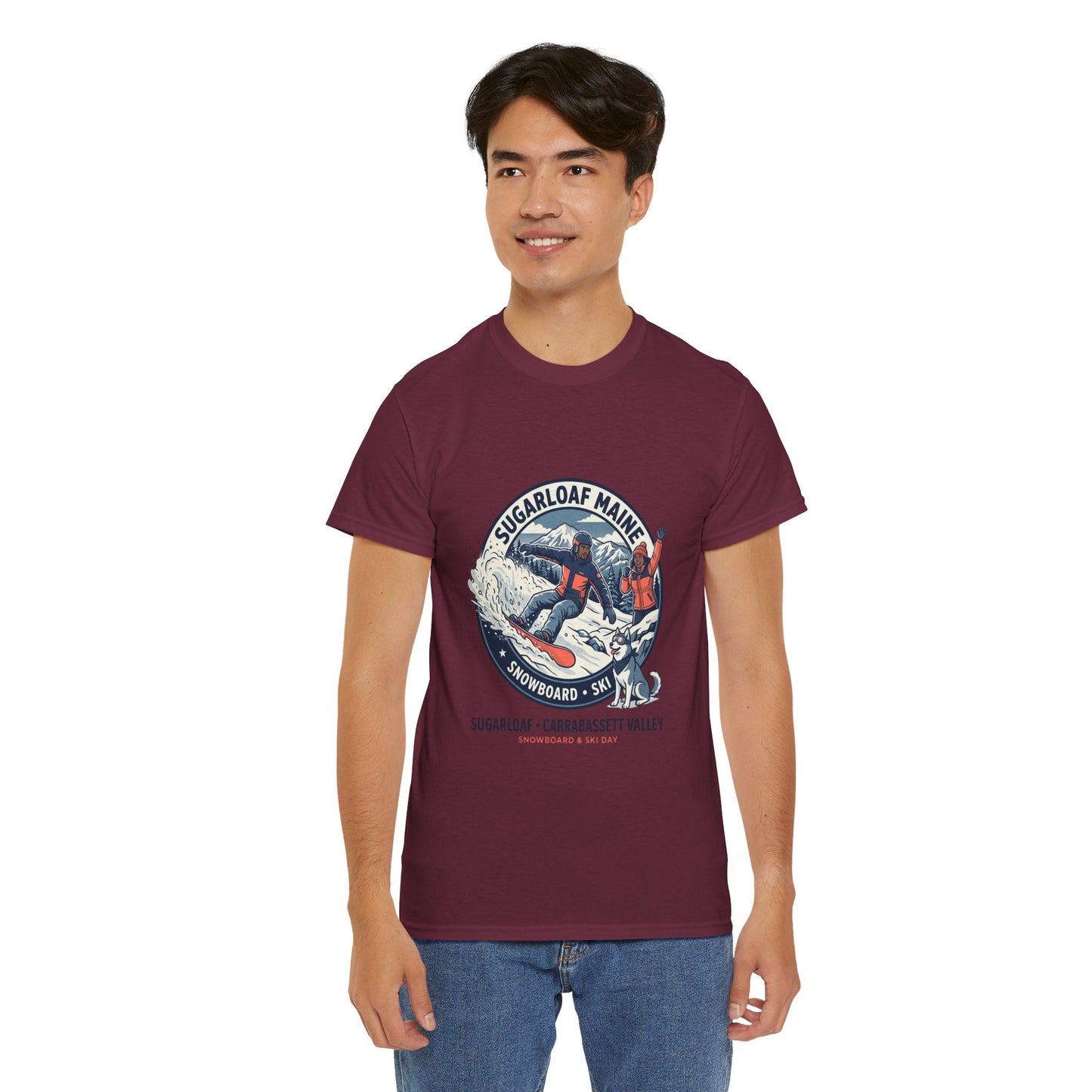 Sugarloaf Maine Snowboard & Ski T‑Shirt — Sugarloaf‑Carrabassett Valley Retro Graphic Tee