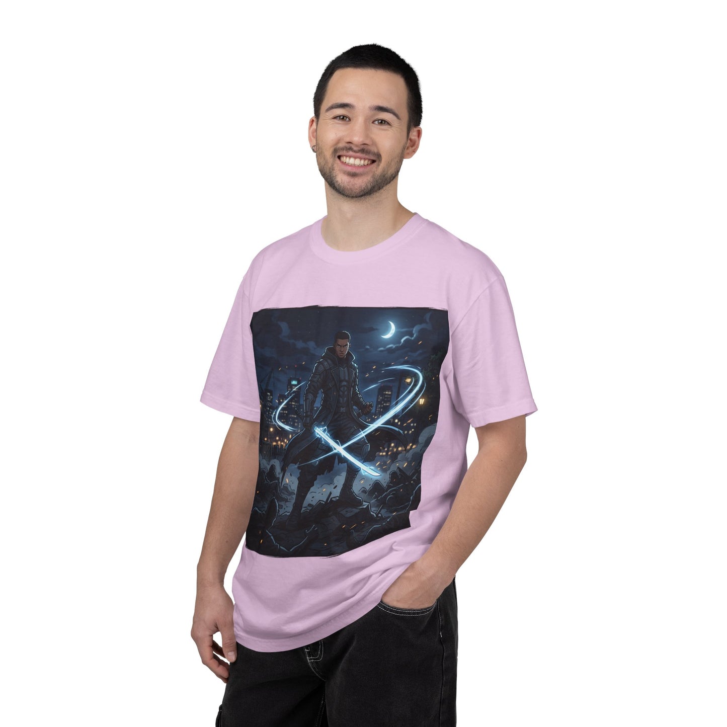 Urban Night Warrior T-Shirt — Neon Samurai Cityscape