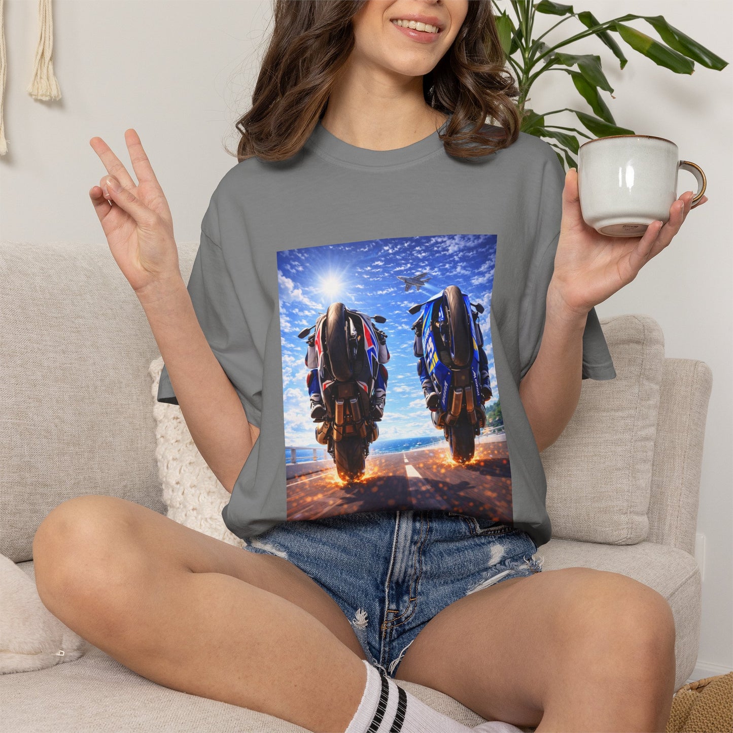 Motorcycle Sunset T-Shirt — Two Bikes Riding Into the Horizon