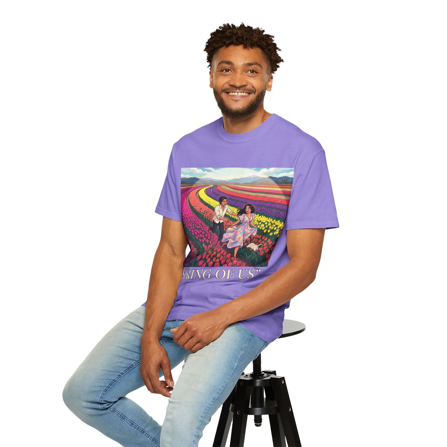 Spring of Us T-Shirt — Floral Field Vintage Couple Graphic Tee
