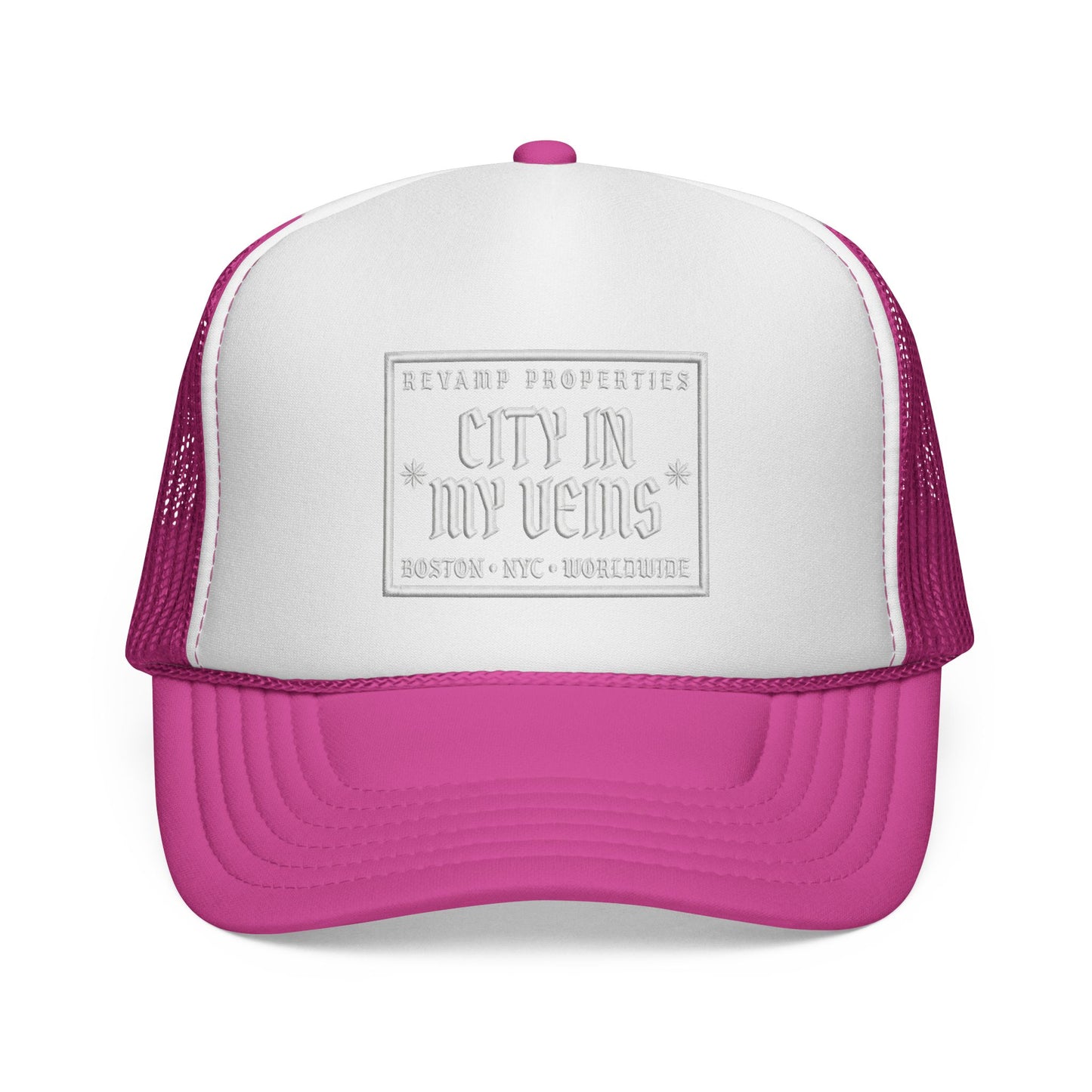 City In My Veins Trucker Cap - Vintage Neon Style Mesh Hat