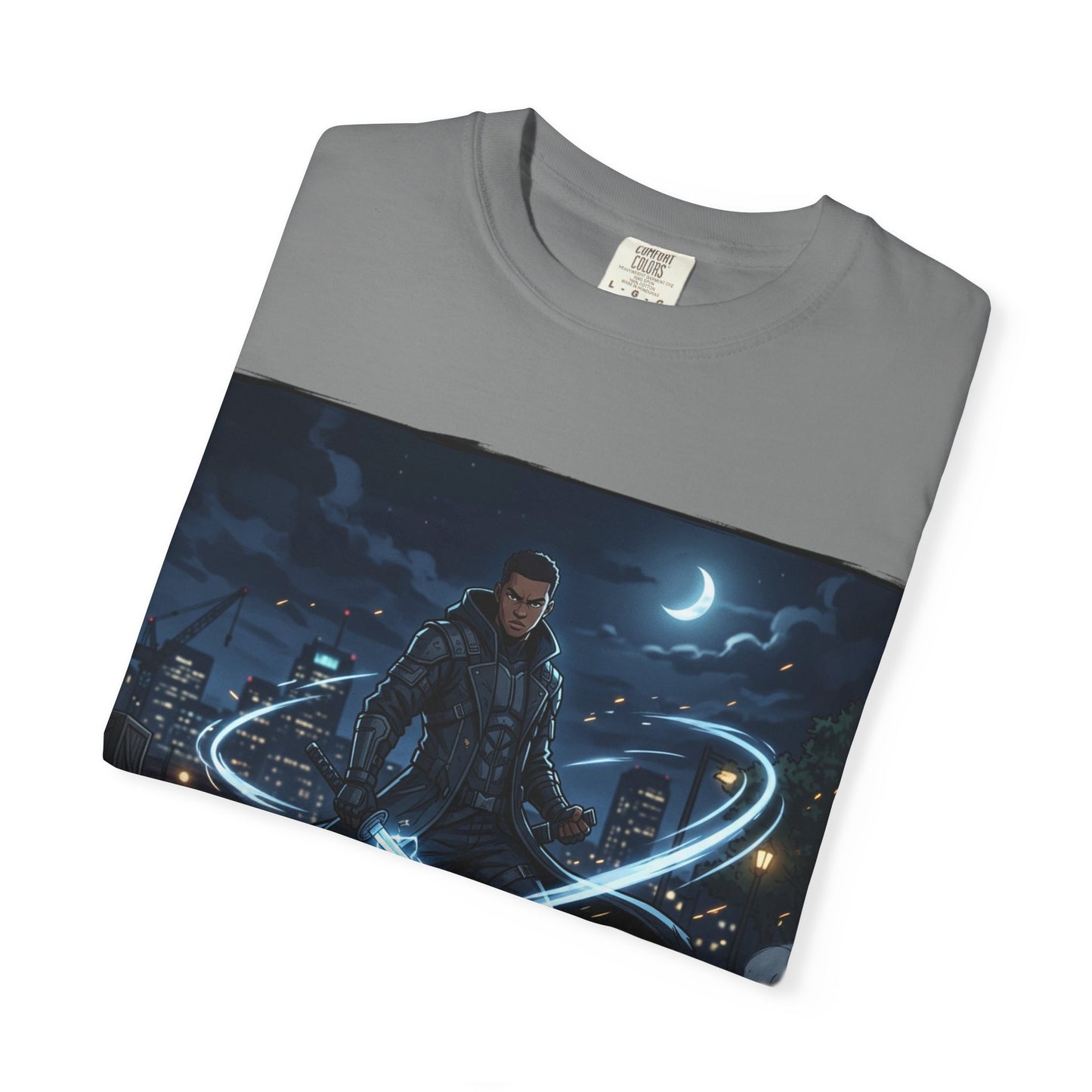 Urban Night Warrior T-Shirt — Neon Samurai Cityscape