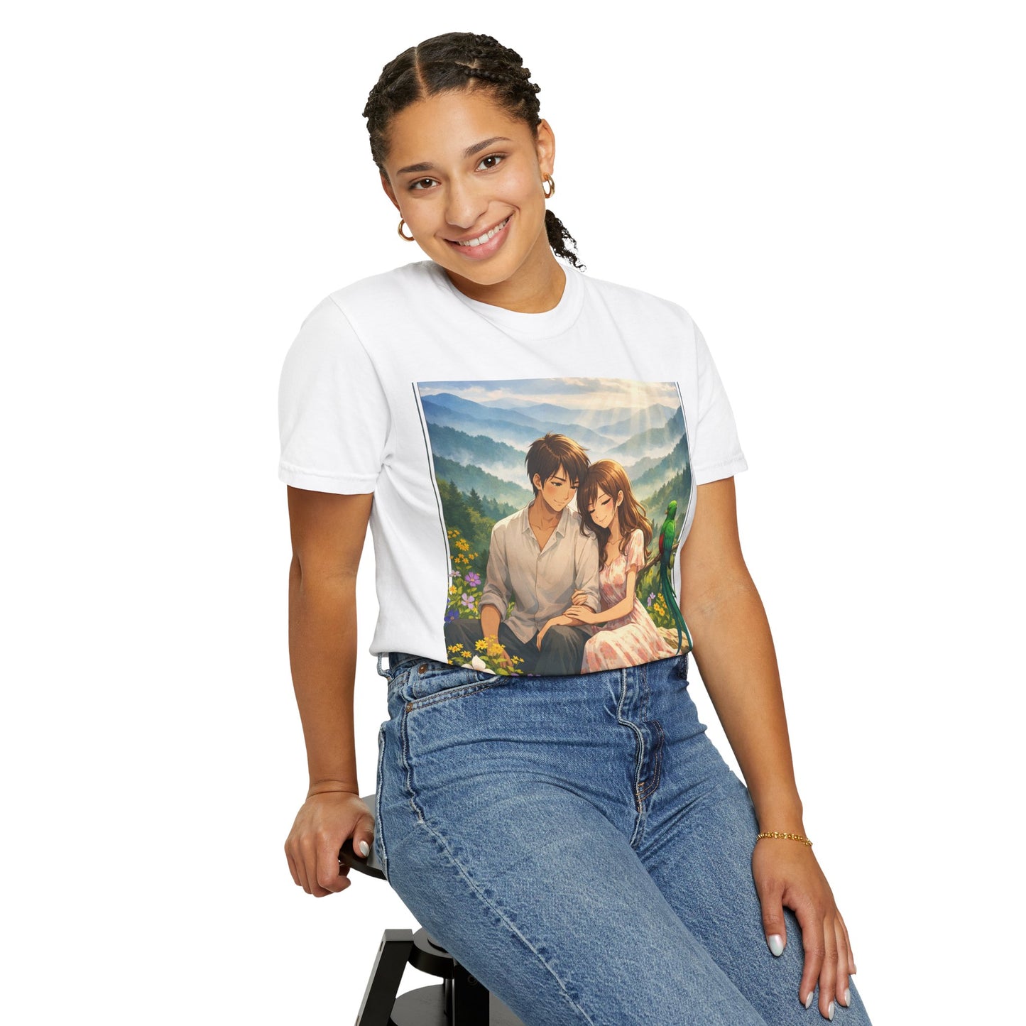 Romantic Anime Couple T-Shirt — Sunset Meadow Illustration