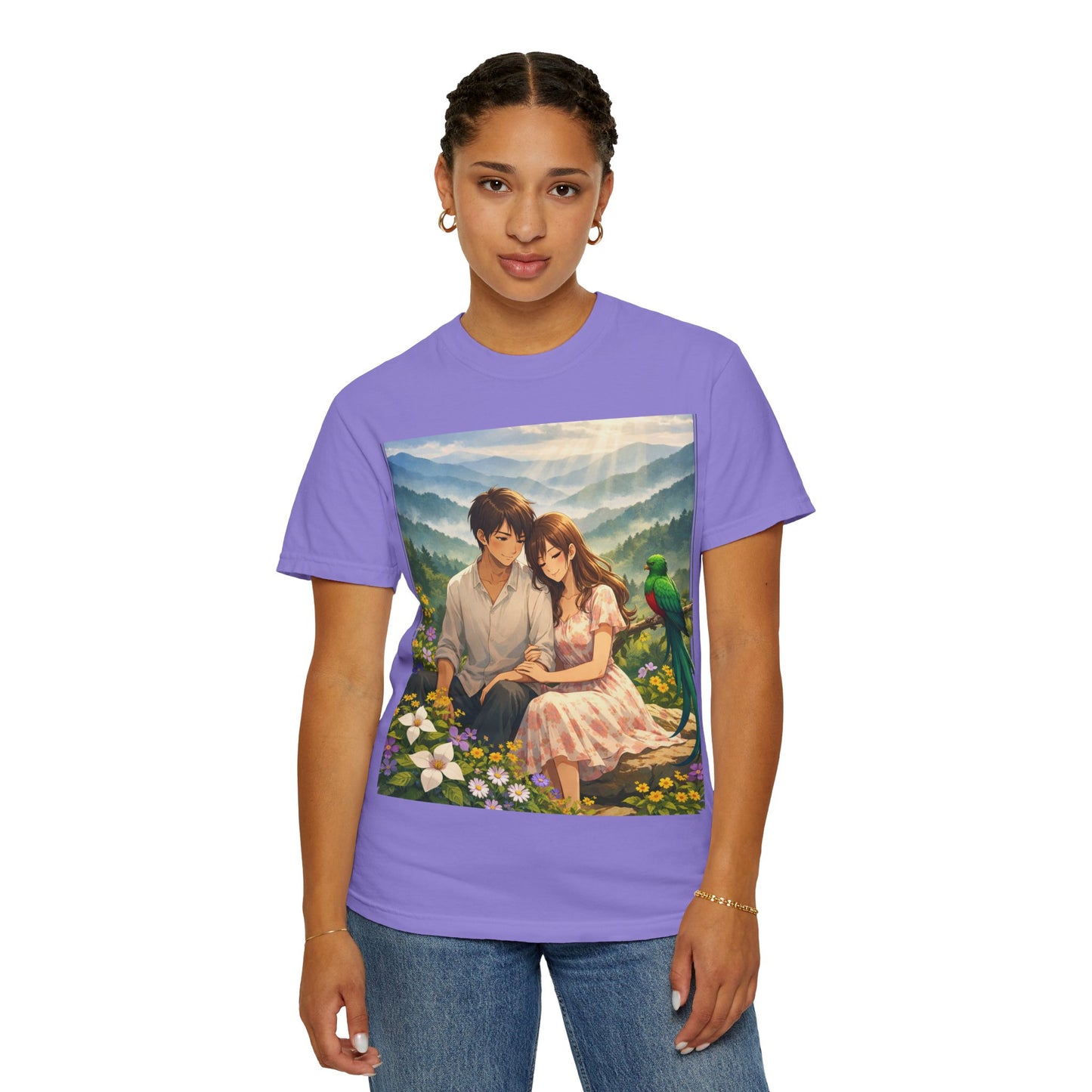 Romantic Anime Couple T-Shirt — Sunset Meadow Illustration