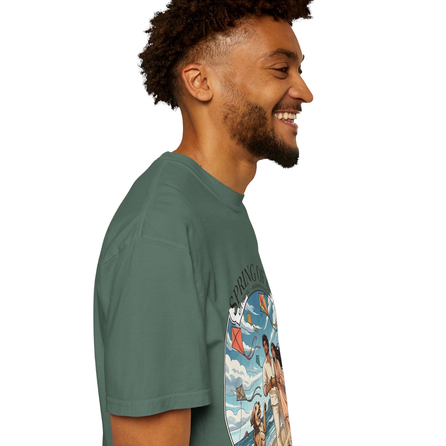 Spring of Us T-Shirt — Romantic Beach Couple Illustration with Dog