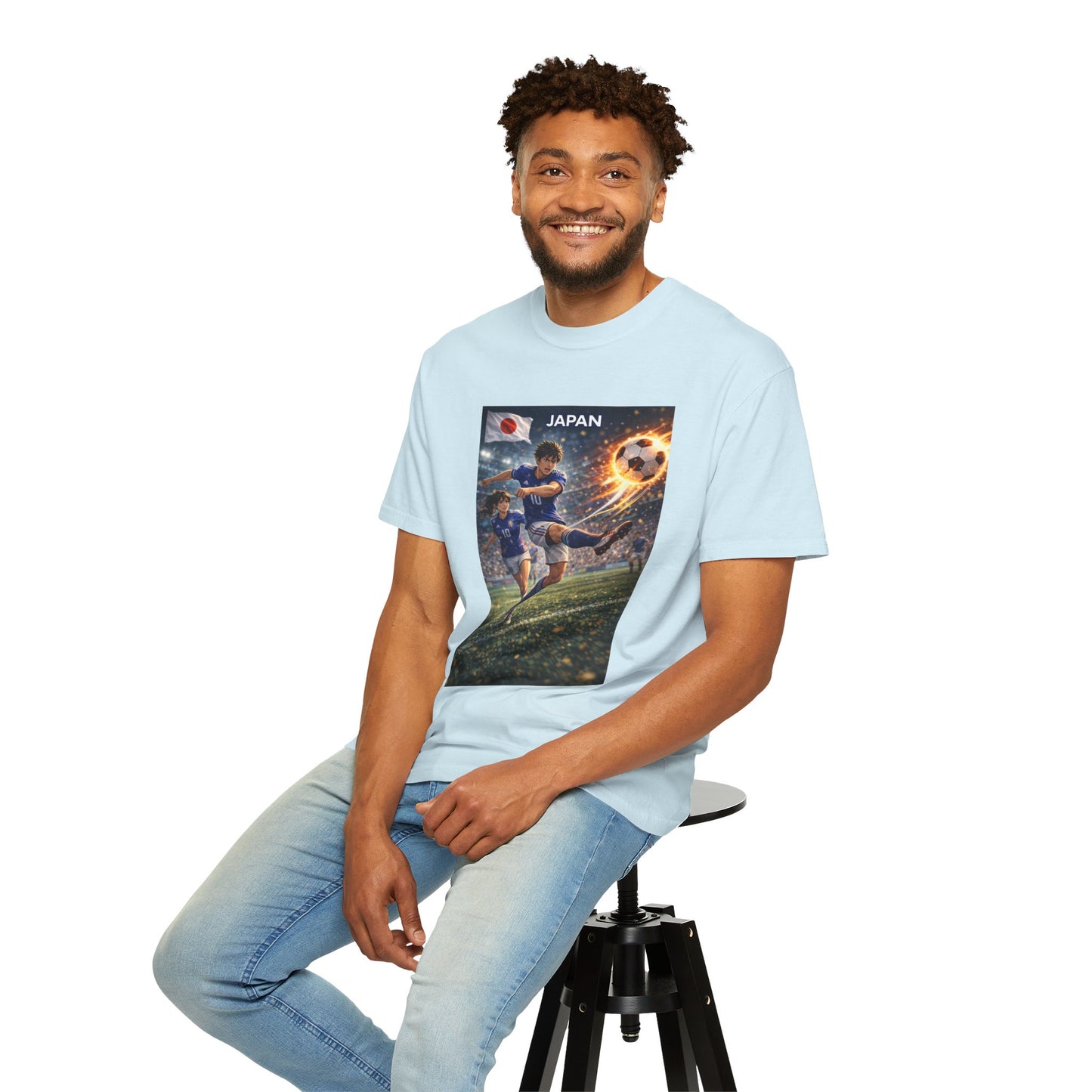 Japan Soccer Team Graphic T‑Shirt — Dynamic Football Players Design