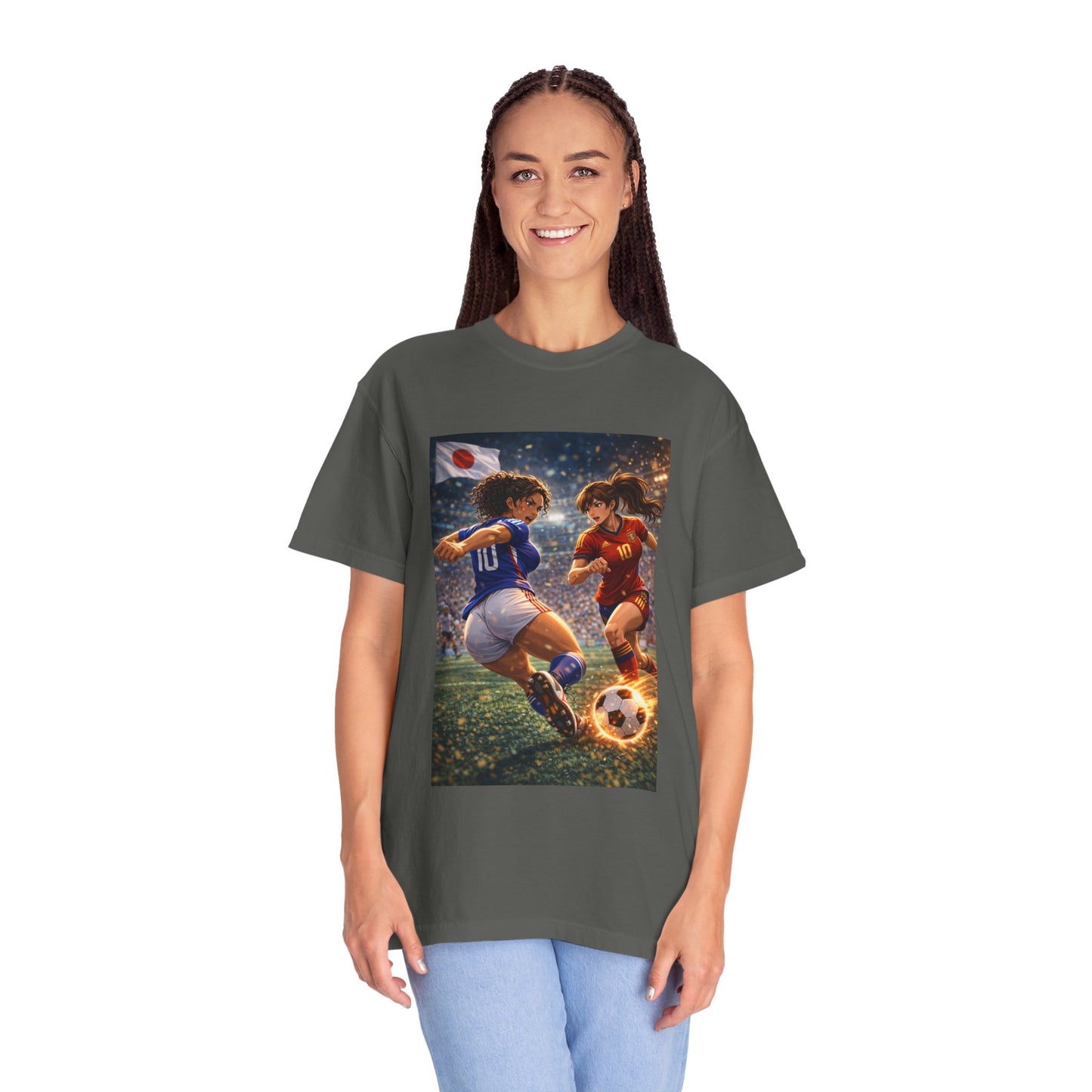 JAPAN Soccer Duel Graphic T-Shirt — Intense Japan vs Spain Football Art