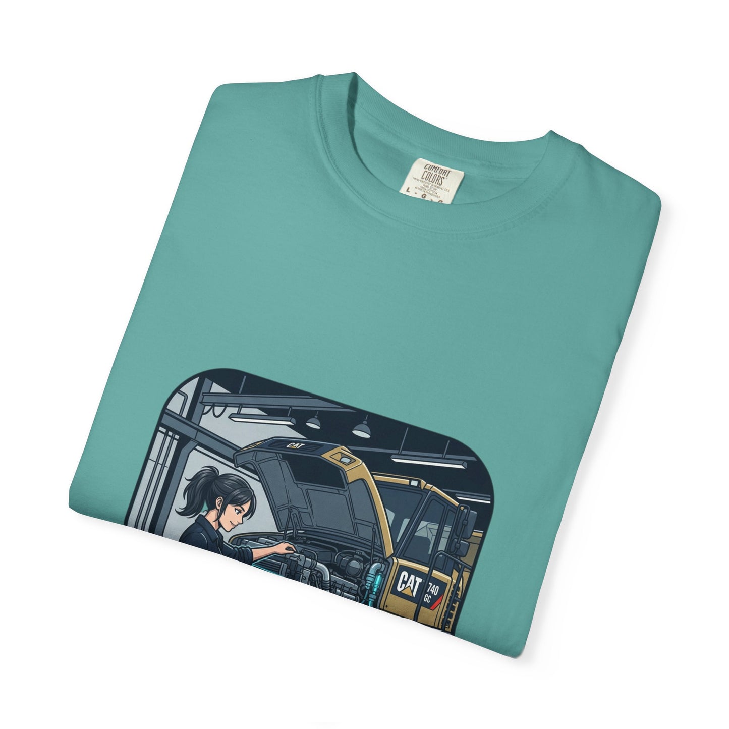 Mechanic Garage Scene T-Shirt — Vintage Truck Repair Illustration