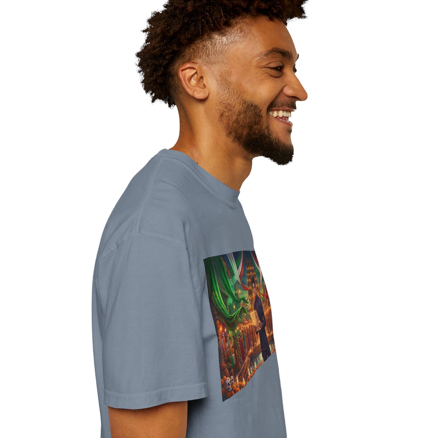 T-Shirt — Dragon Temple Night Scene Graphic Tee (Monk with Dragons)