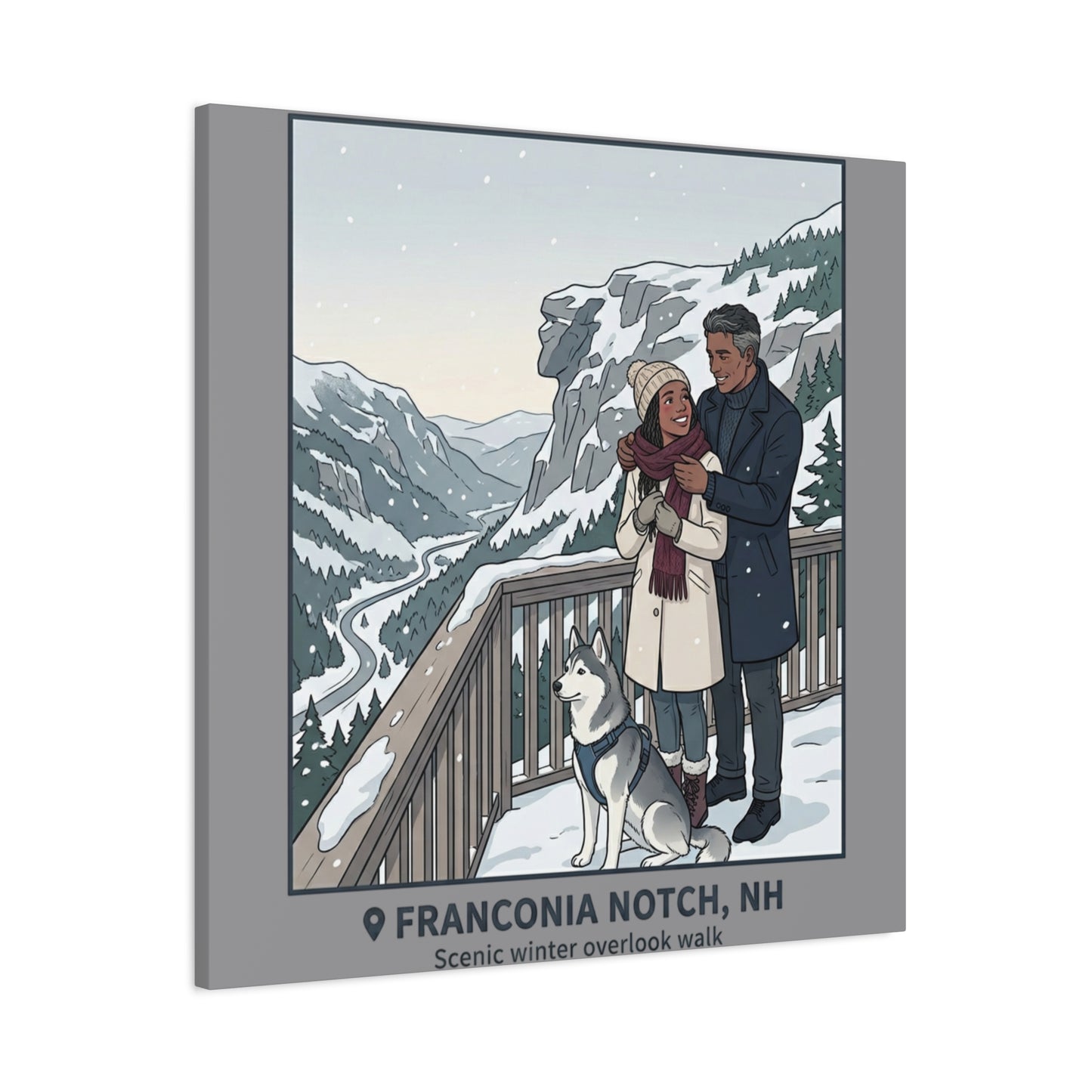 Franconia Notch Winter Couple Canvas Wall Art — Scenic New Hampshire Snowy Overlook Print