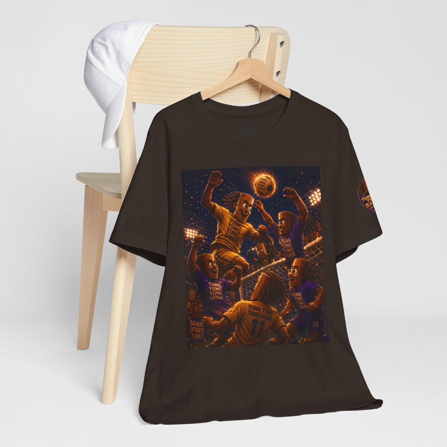 Tung Tung Tung Sahur Header Goal Soccer Action Graphic Tee — Team Court Night Design